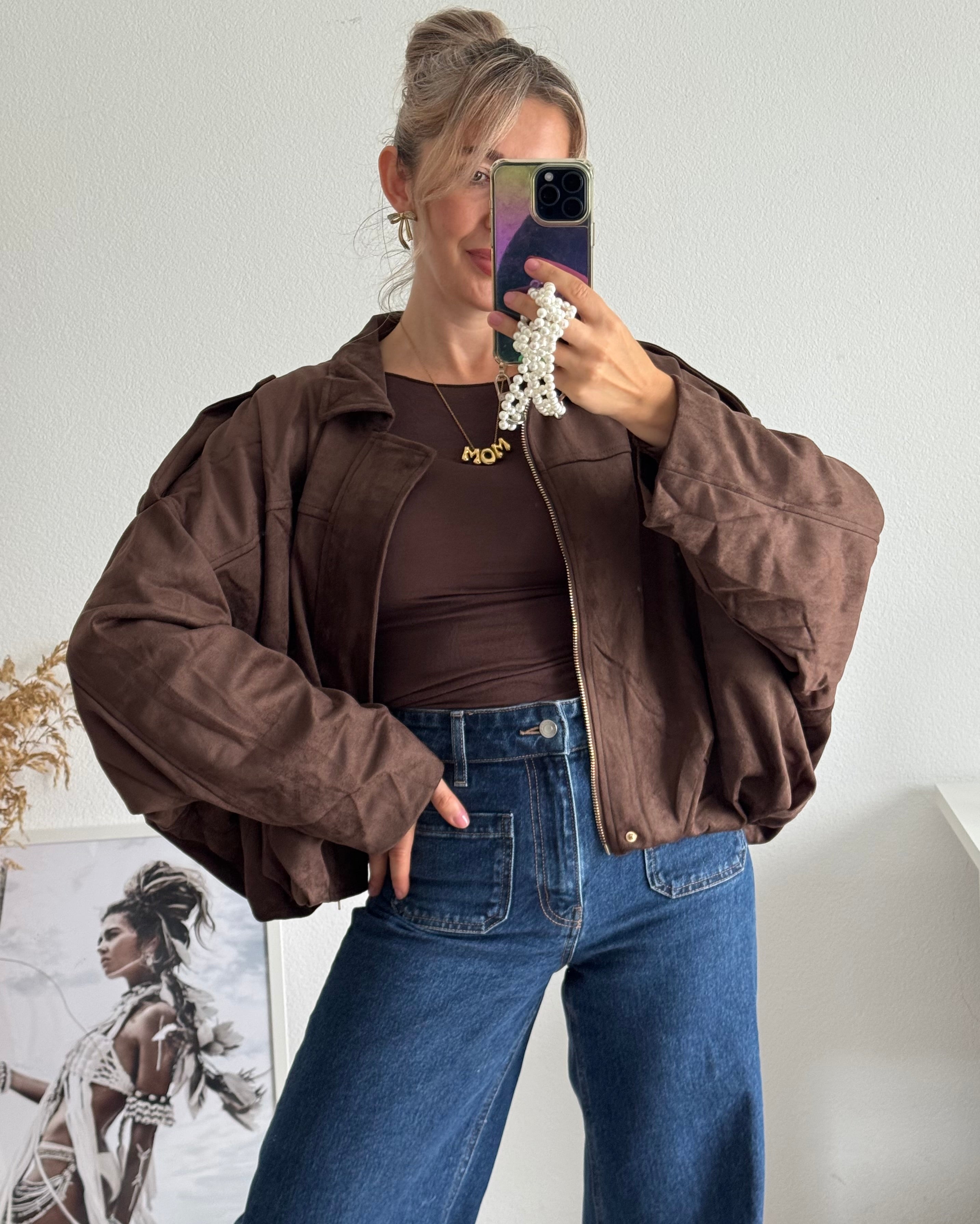 Luxe Suede Bomber Jacket BRAUN
