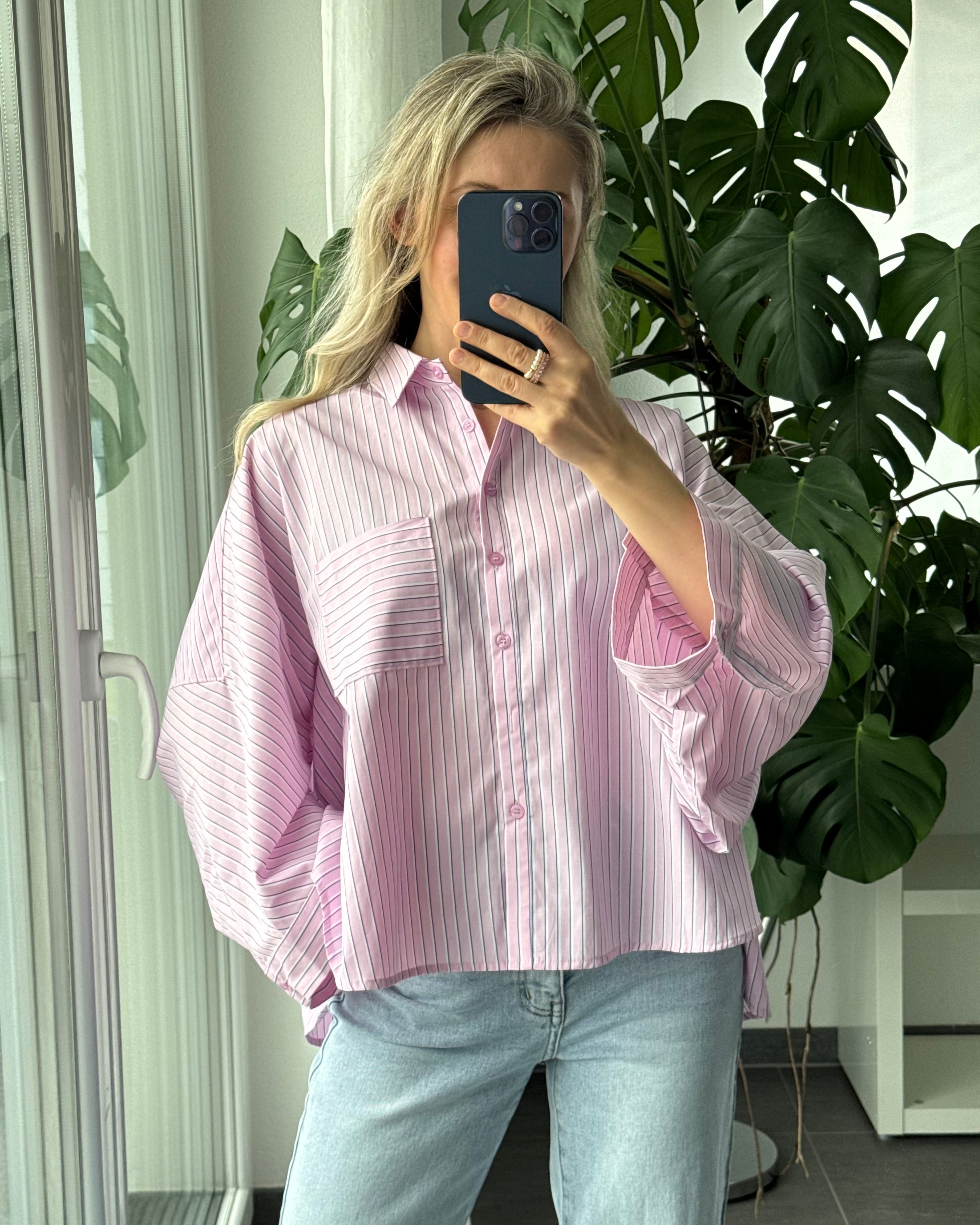 Oversize Bluse gestreift Pink