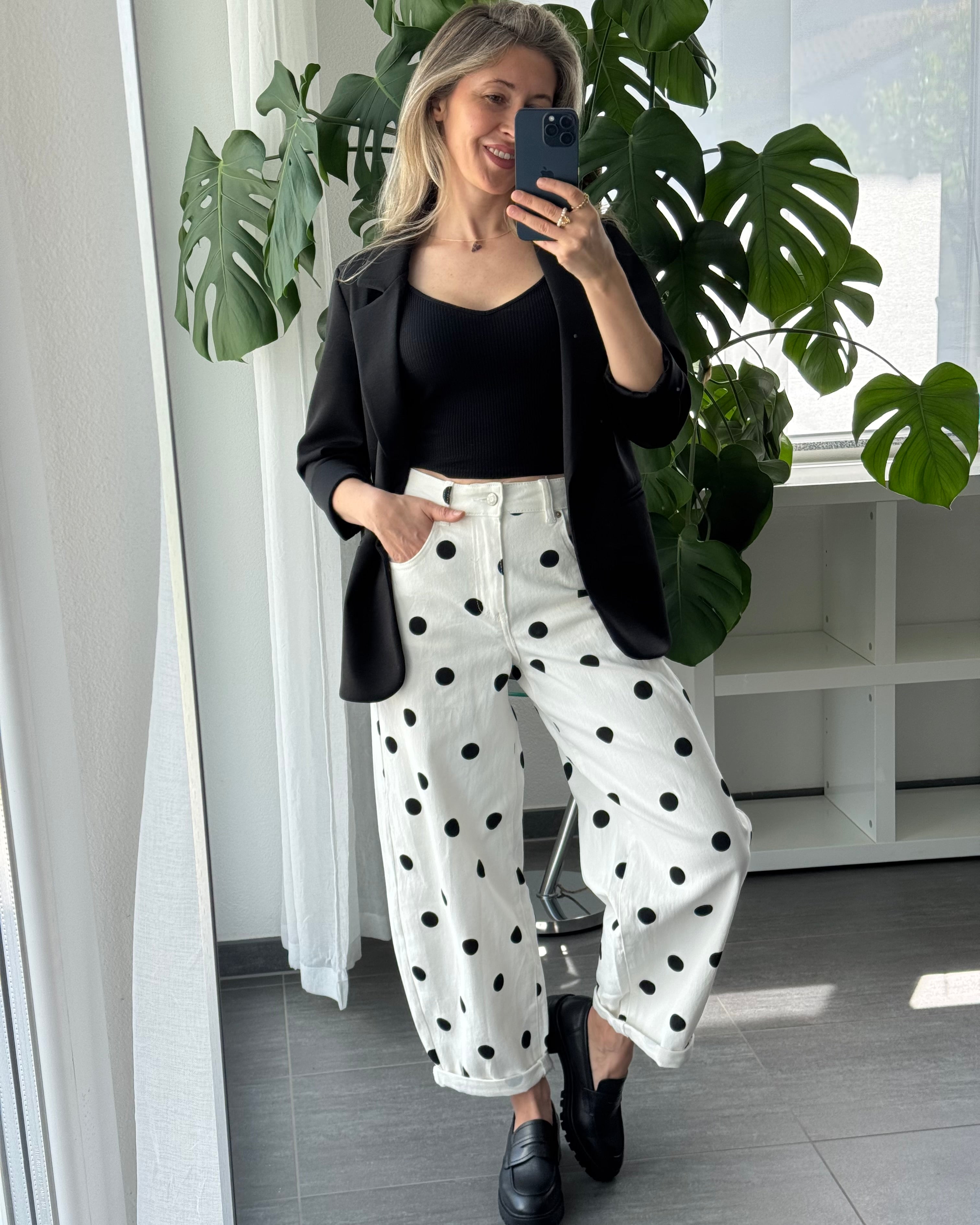 Stretch Balloon Jeans Polka Dots