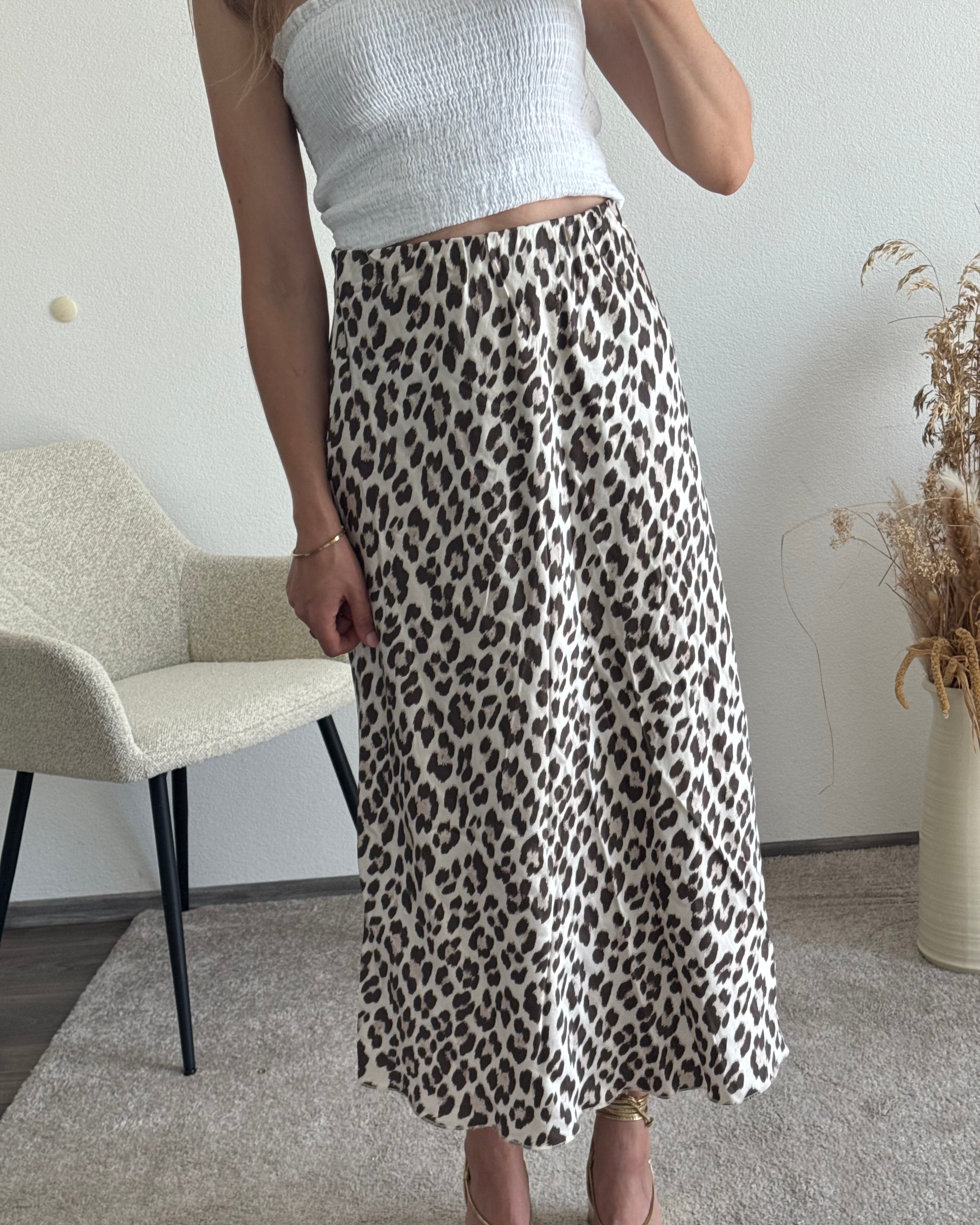 Viskoserock mit Leoprint Maja beige