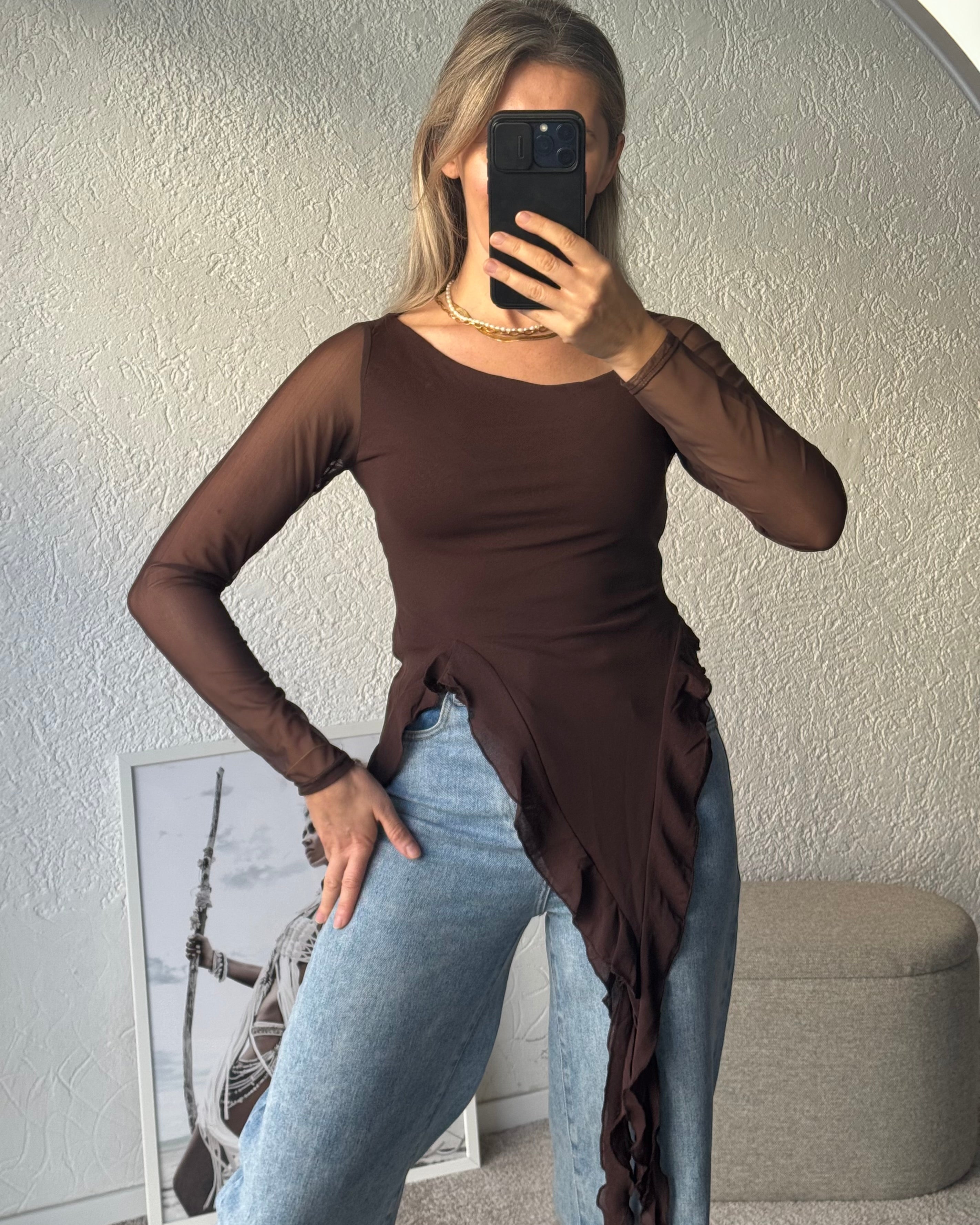 Meshtop langarm braun