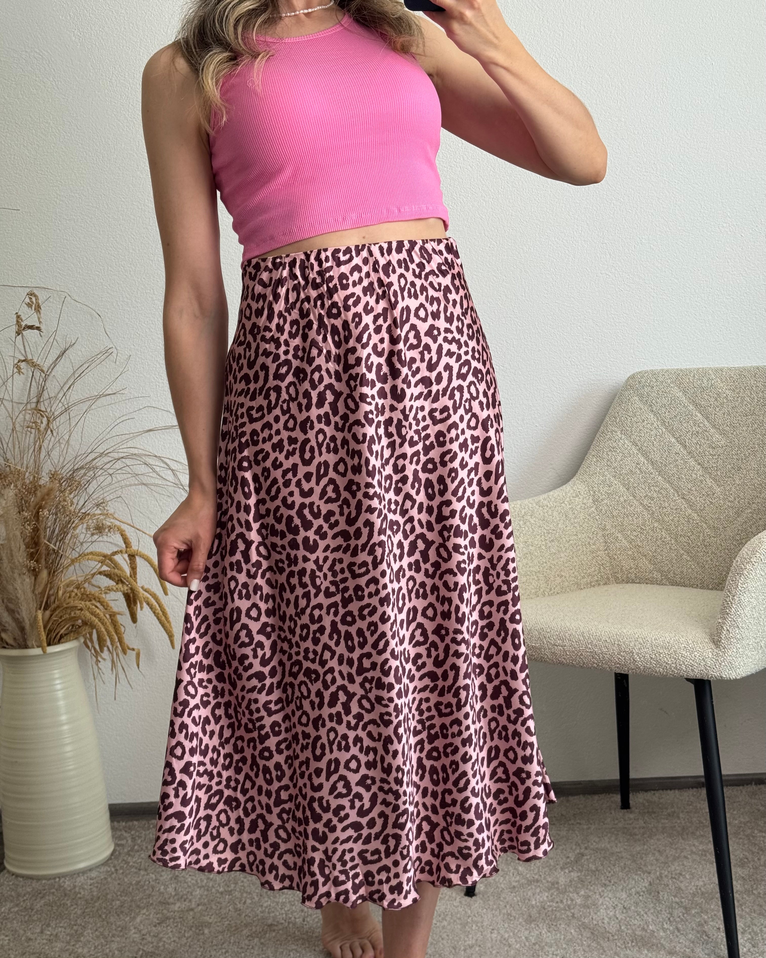 Viskoserock mit Leoprint Rosa Pflaume