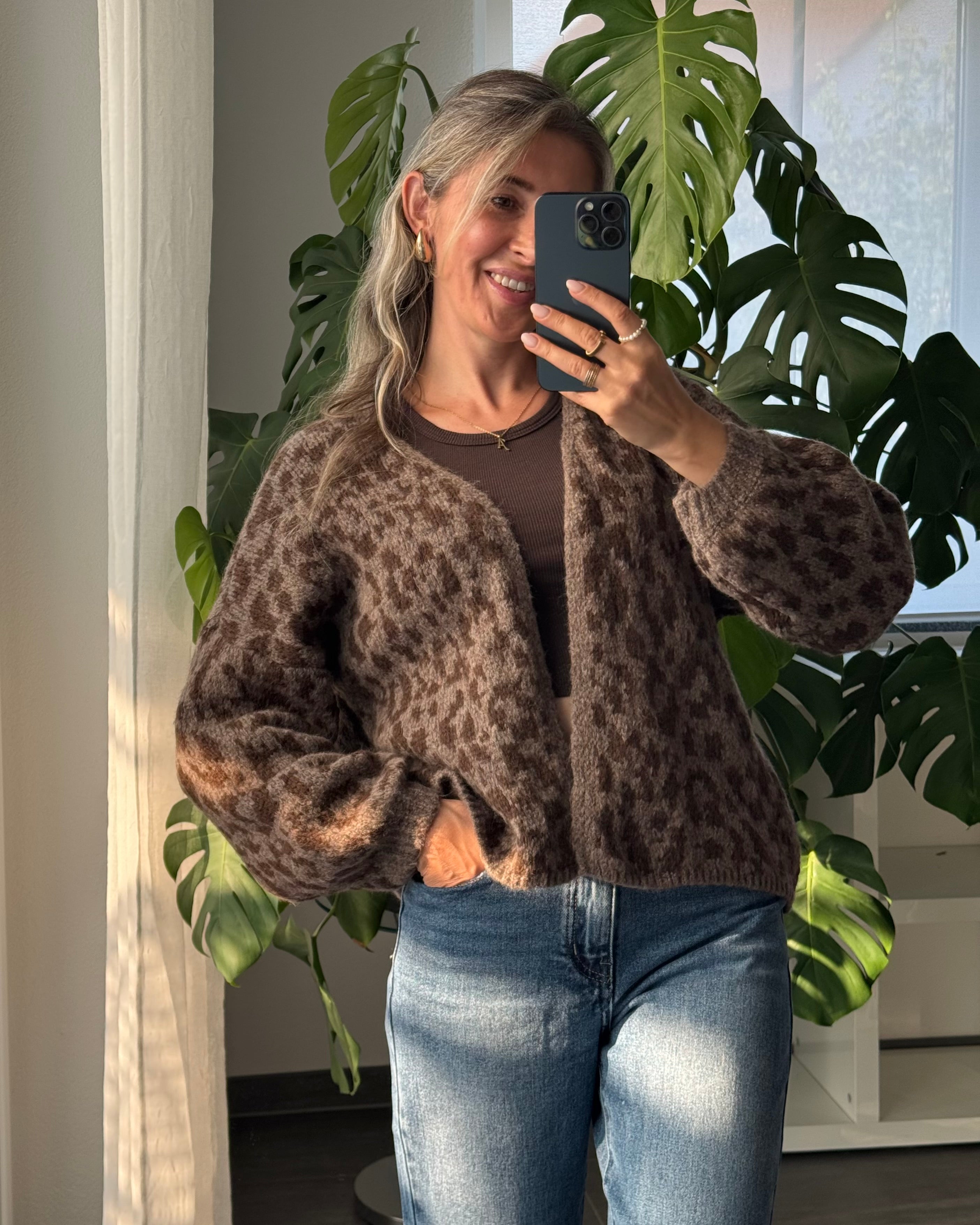 Offener Cardigan mir Leoprint Braun