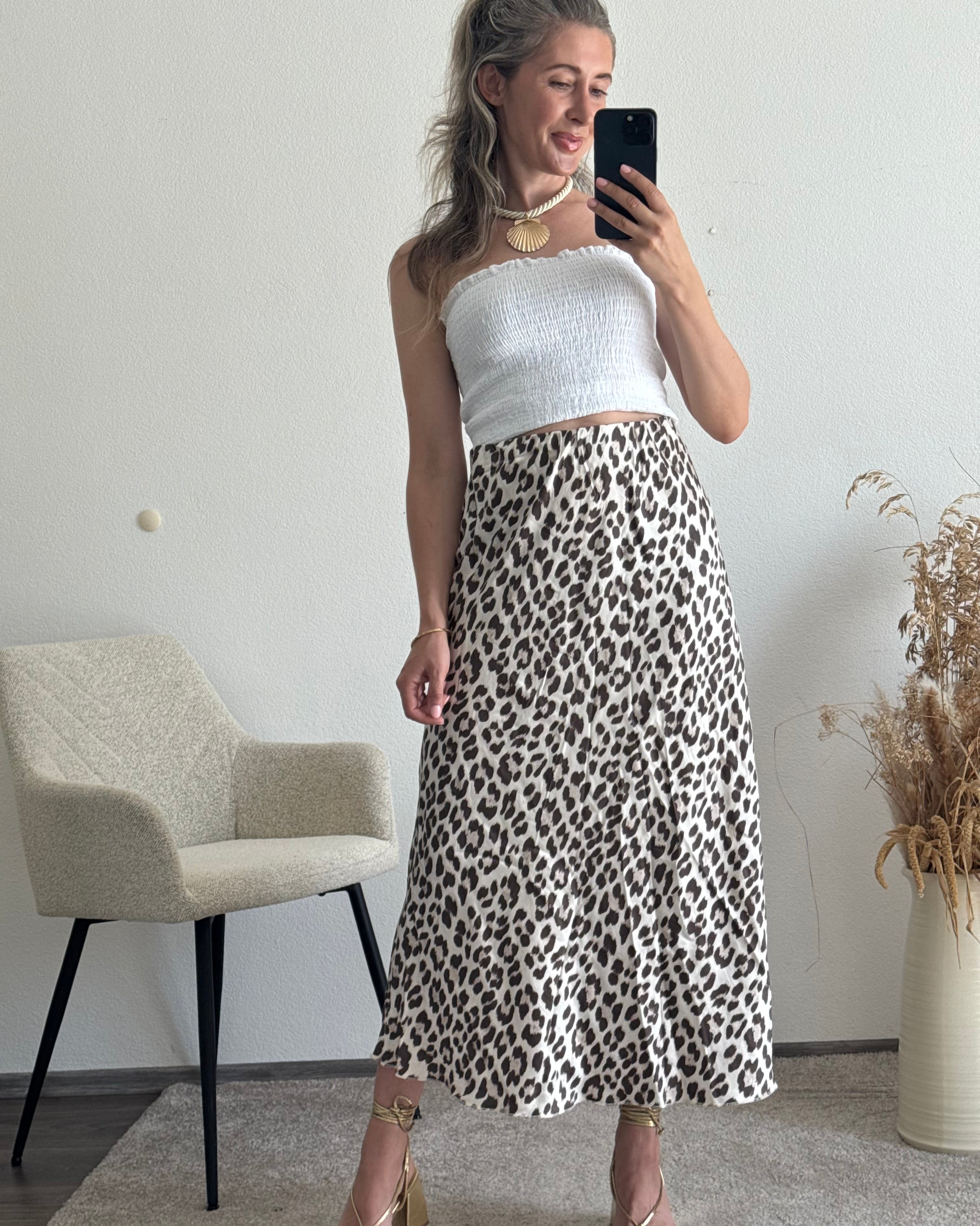 Viskoserock mit Leoprint Maja beige