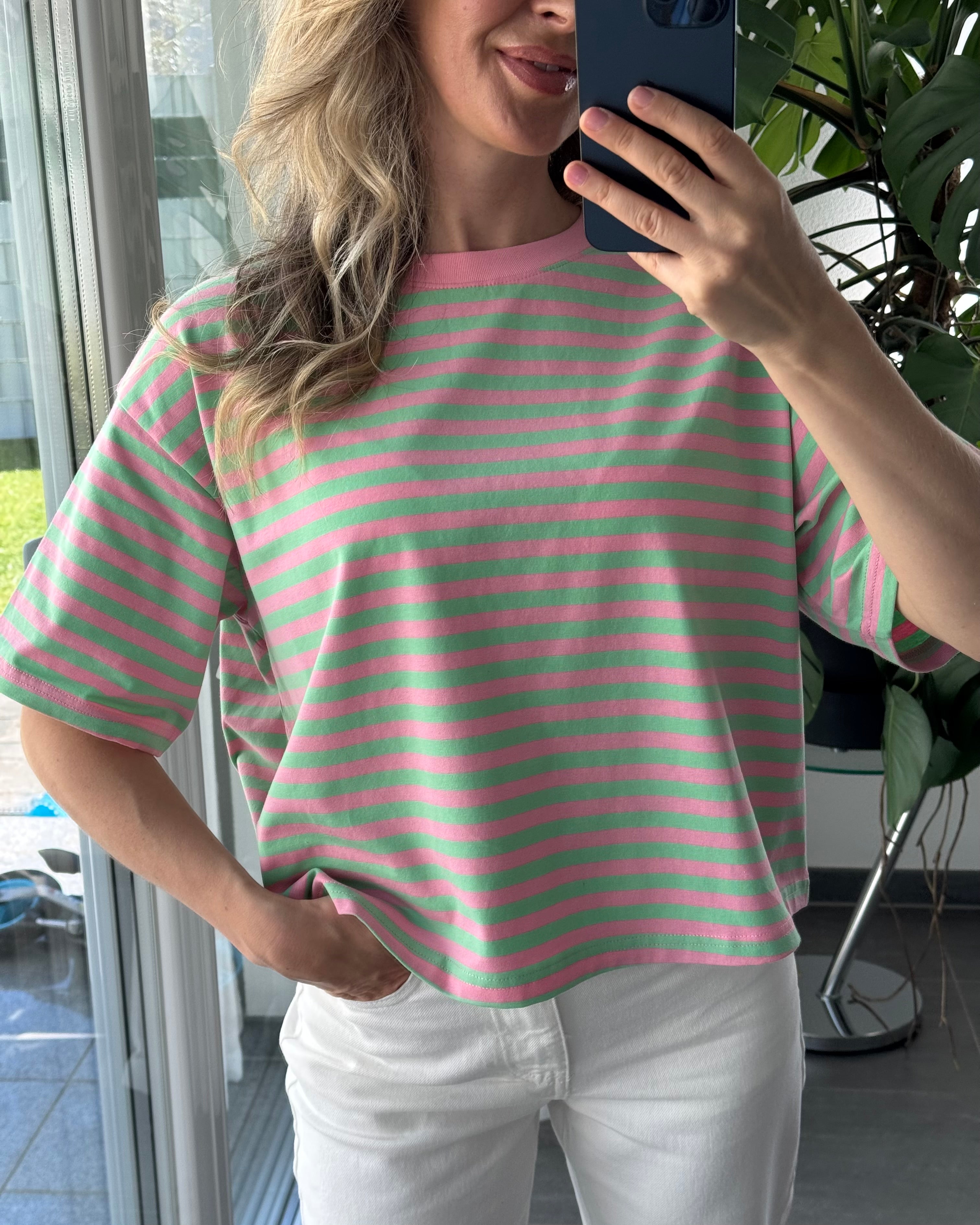 Shirt Summer Stripes Grün Rosa