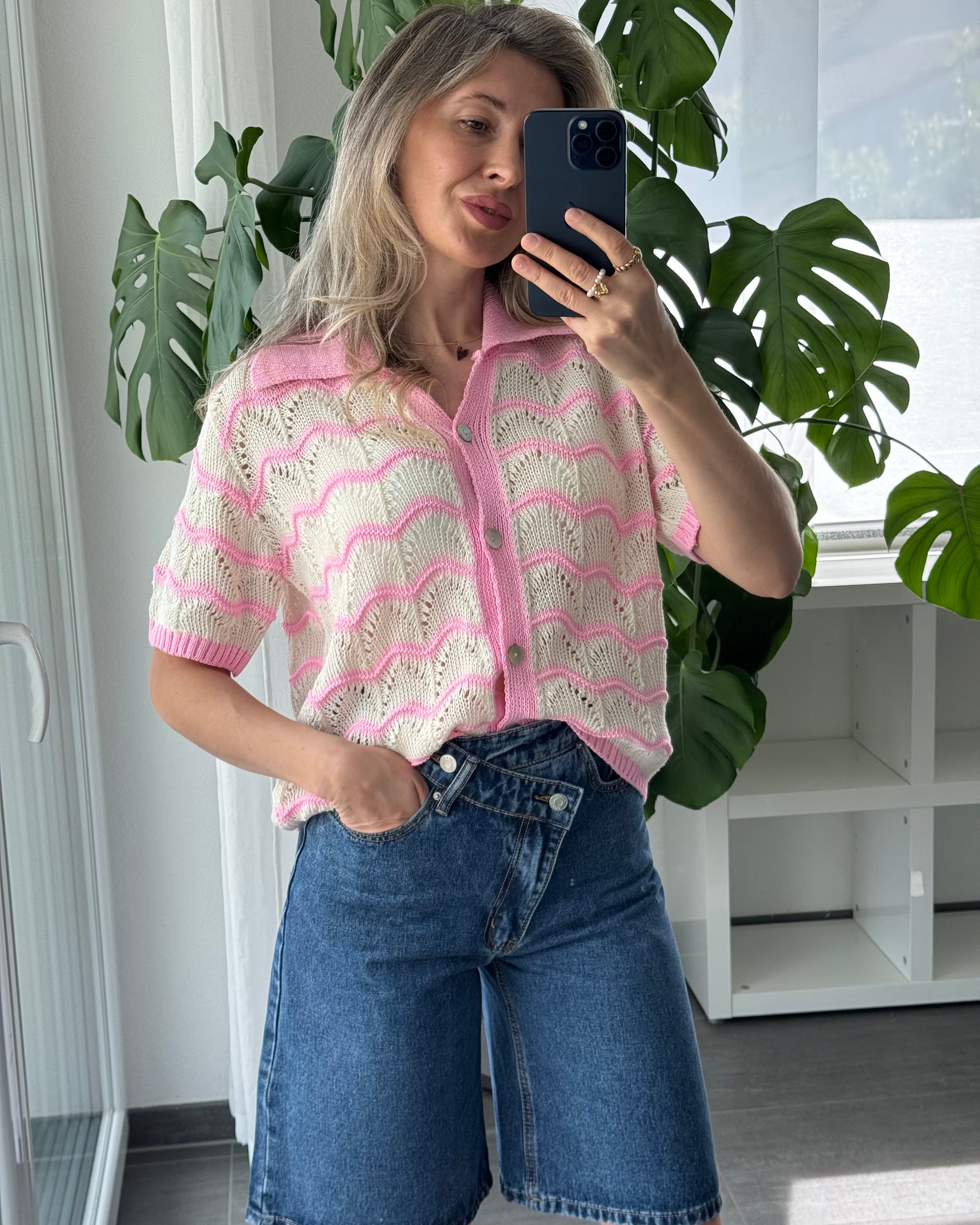 Lina Knit Polo Creme Pink
