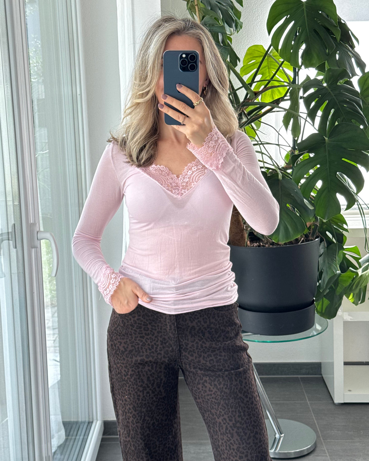 Kaschmir Longsleeve Spitze Rosa Premium-Qualität