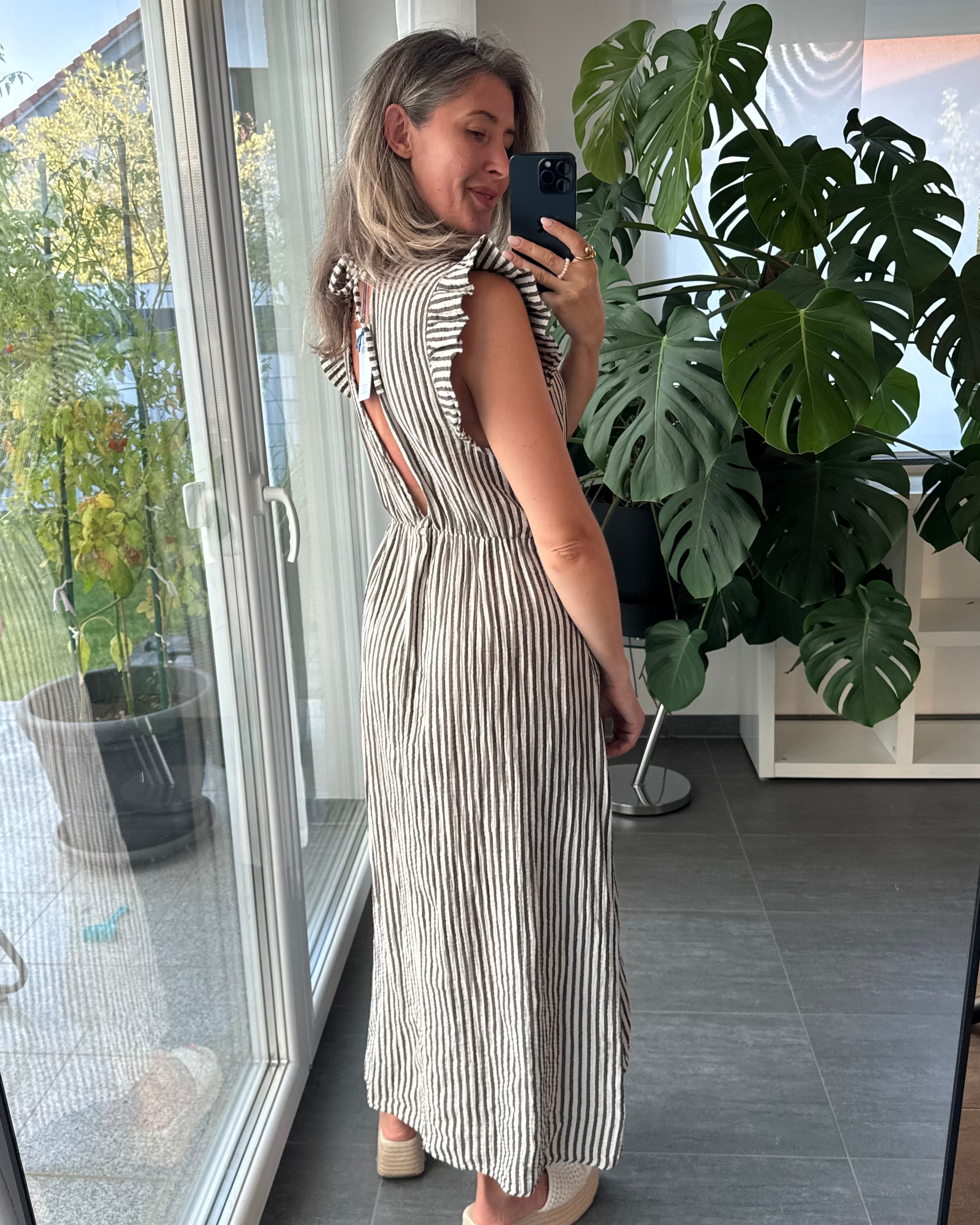 Maxi Musselinkleid Stripes Braun