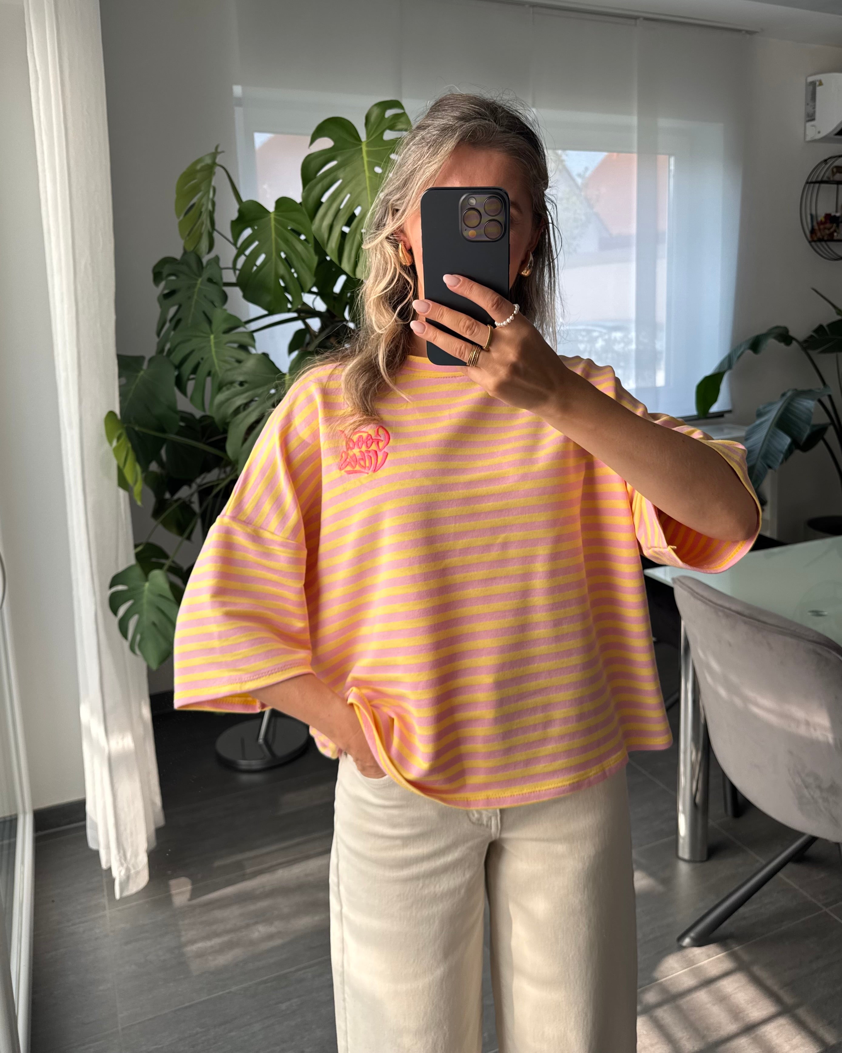 Shirt Streifenliebe Good Vibes SOFTGELB