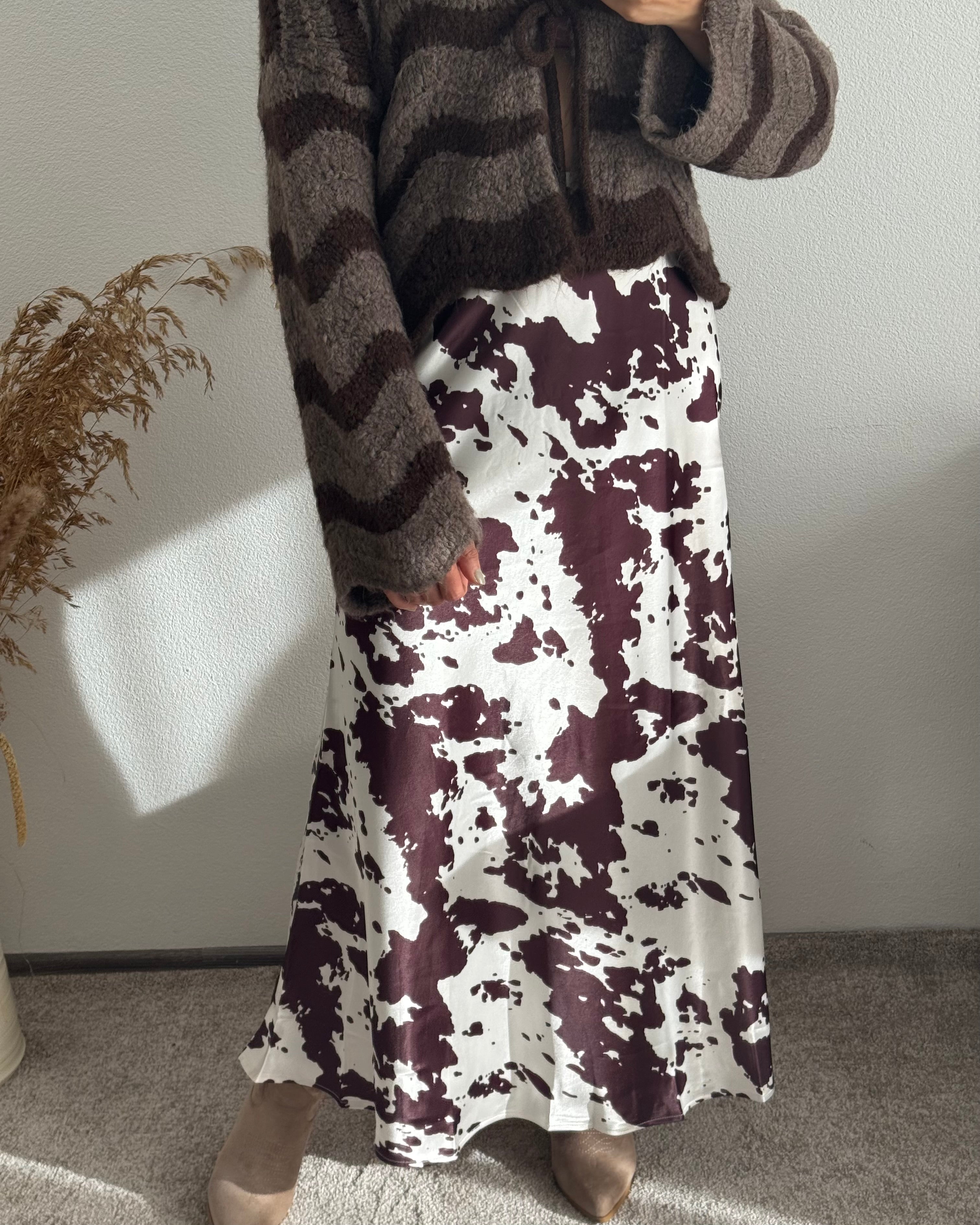 Satinrock mit Cowprint BRAUN