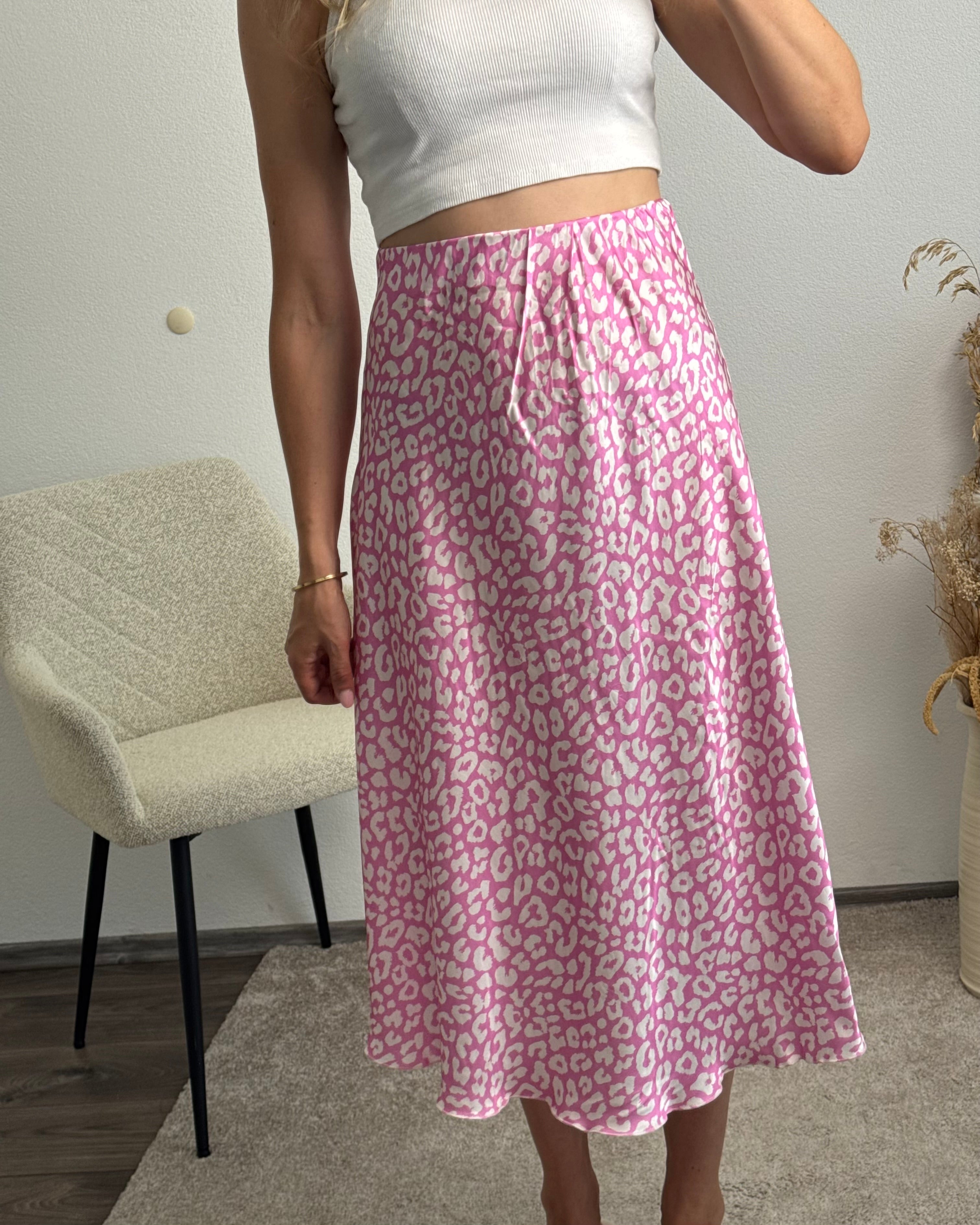 Viskoserock mit Leoprint rosa
