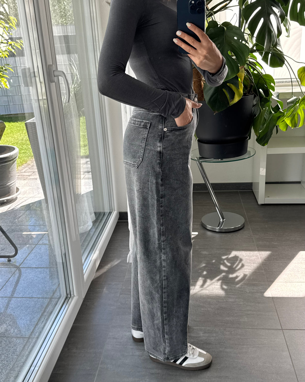 Stretch Barrel Jeans Dunkelgrau
