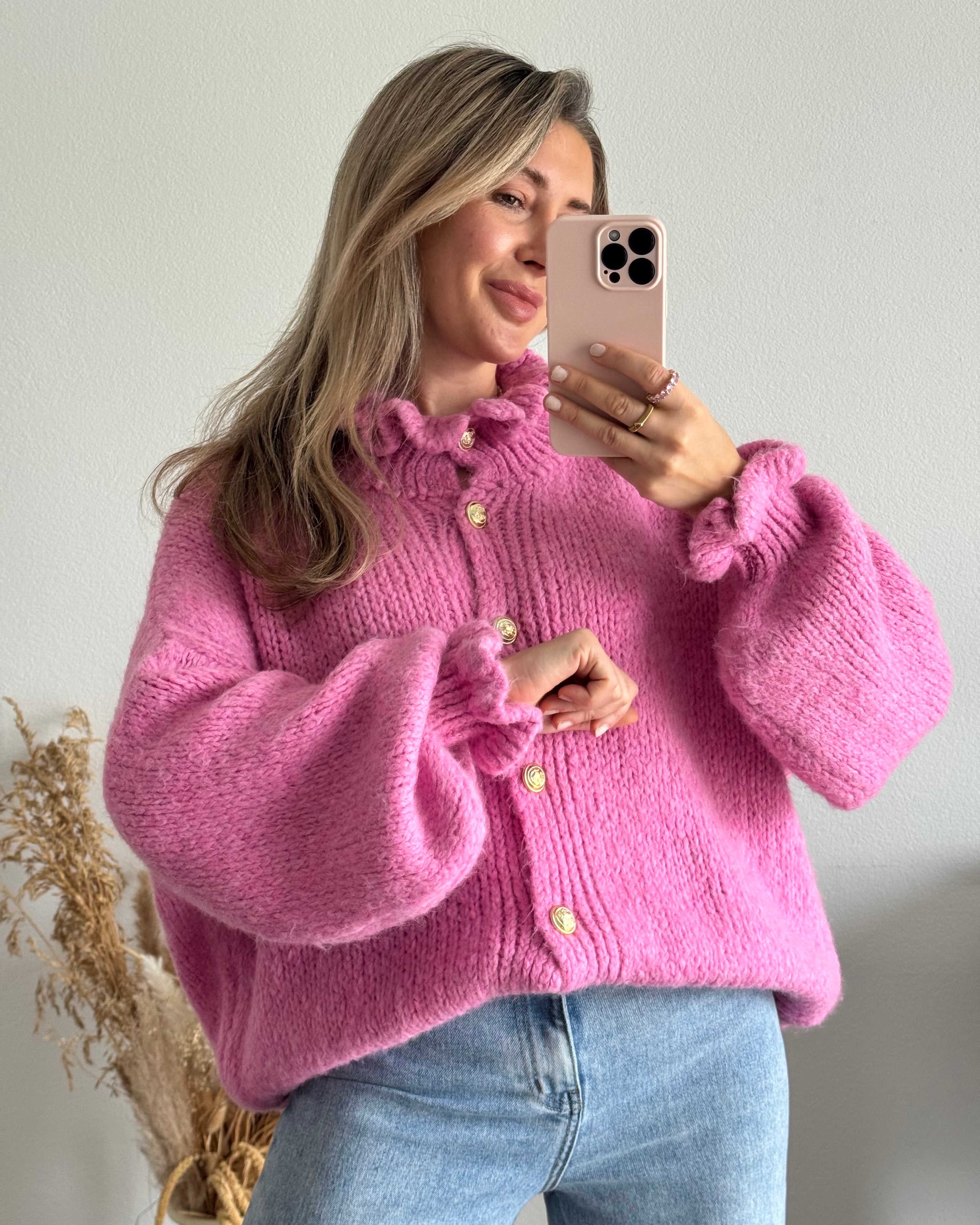 Kuschelweicher Rüschencardigan Pink