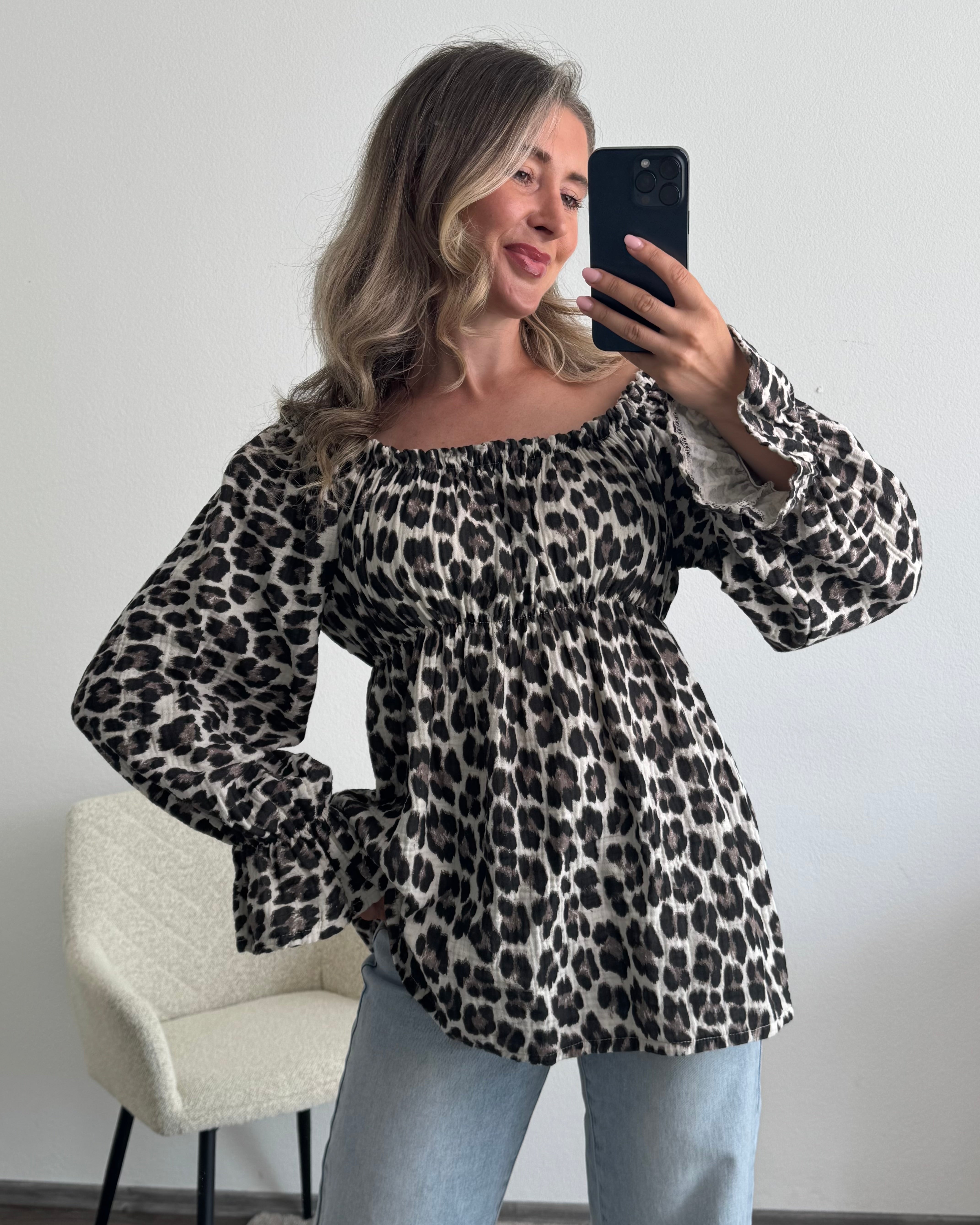 Musselinbluse Leo Grau