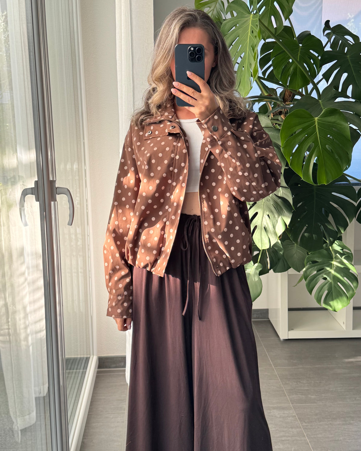 Bomberjacke Polka Dots Braun