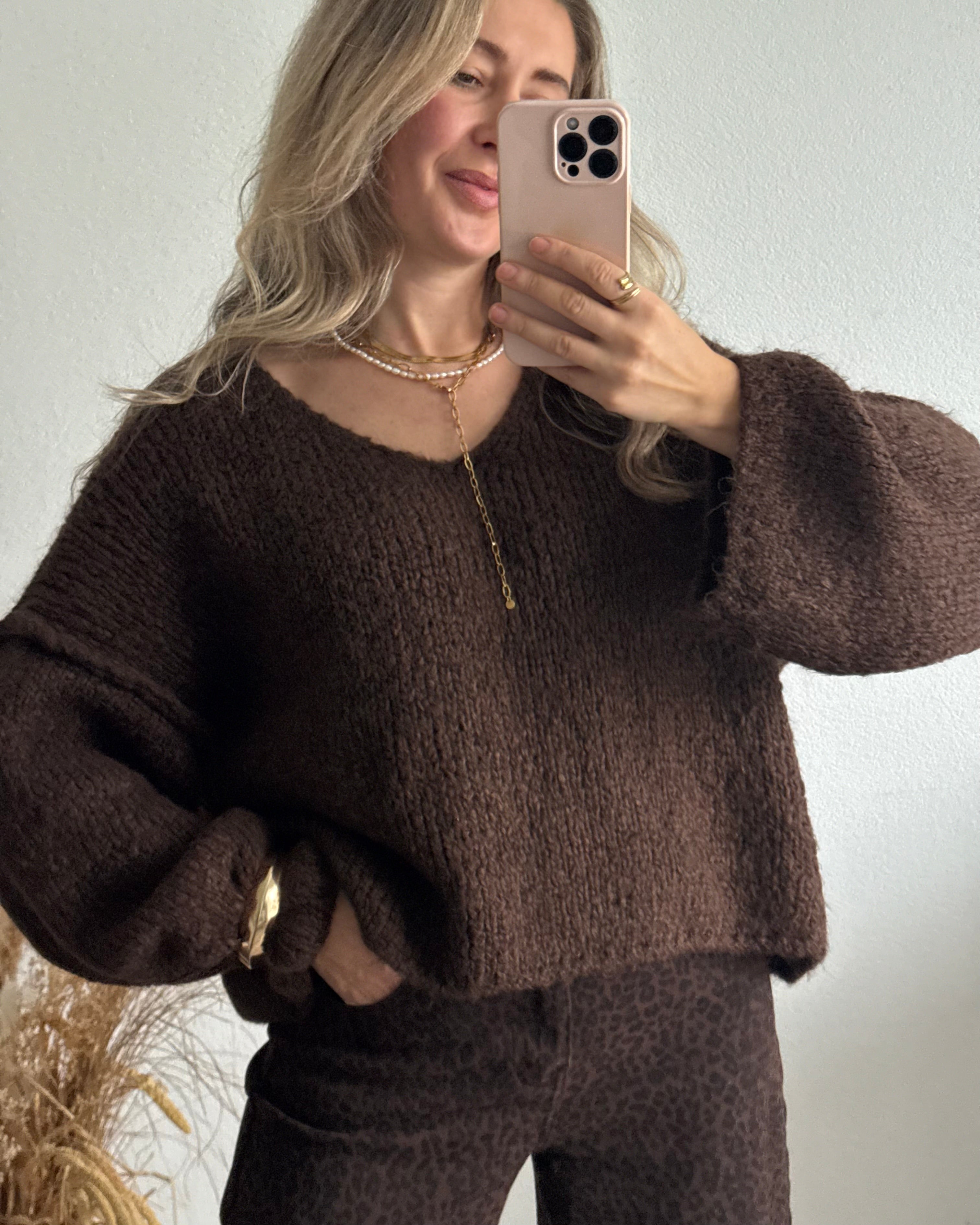 Strickpullover Fluffy Braun