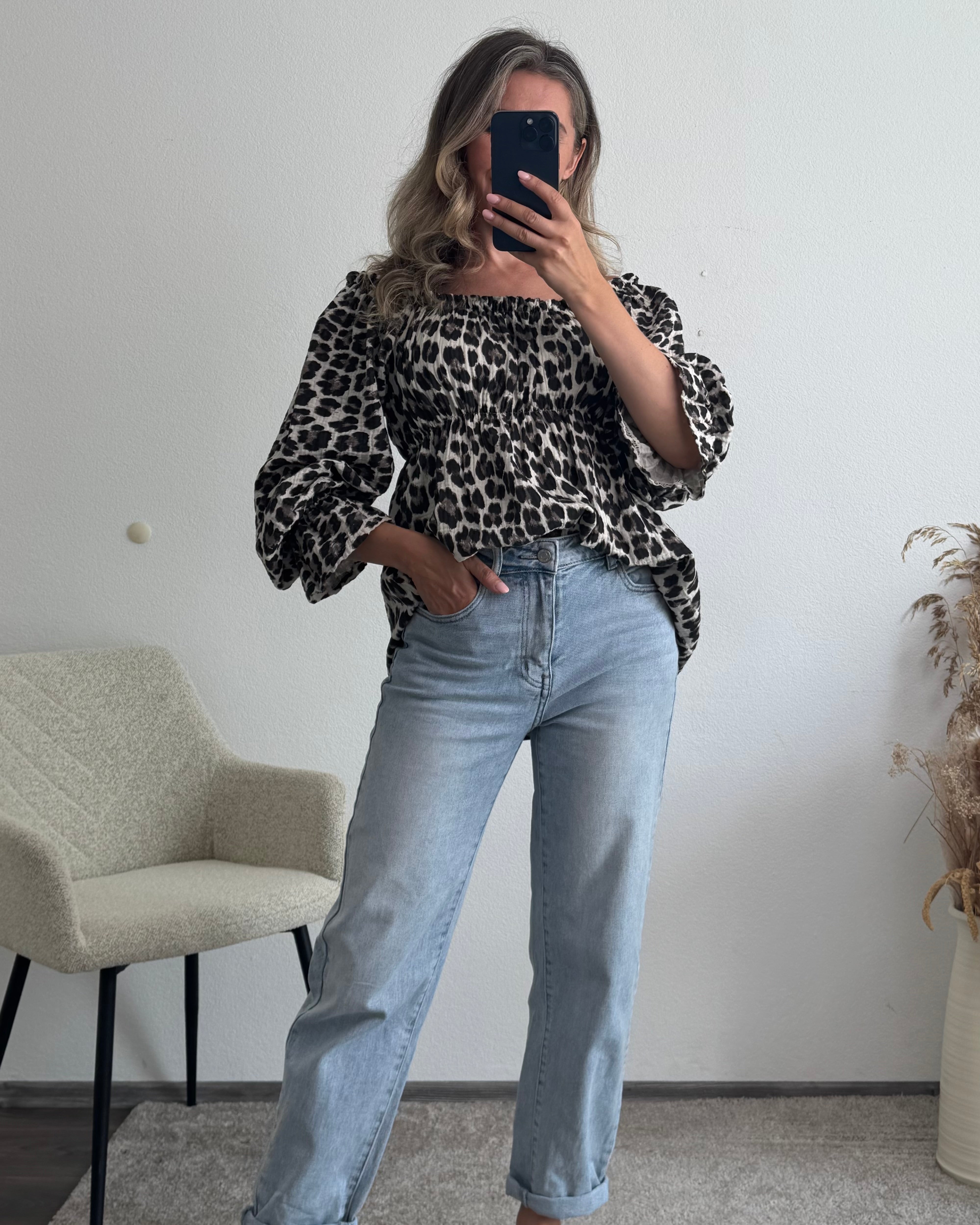 Musselinbluse Leo Grau