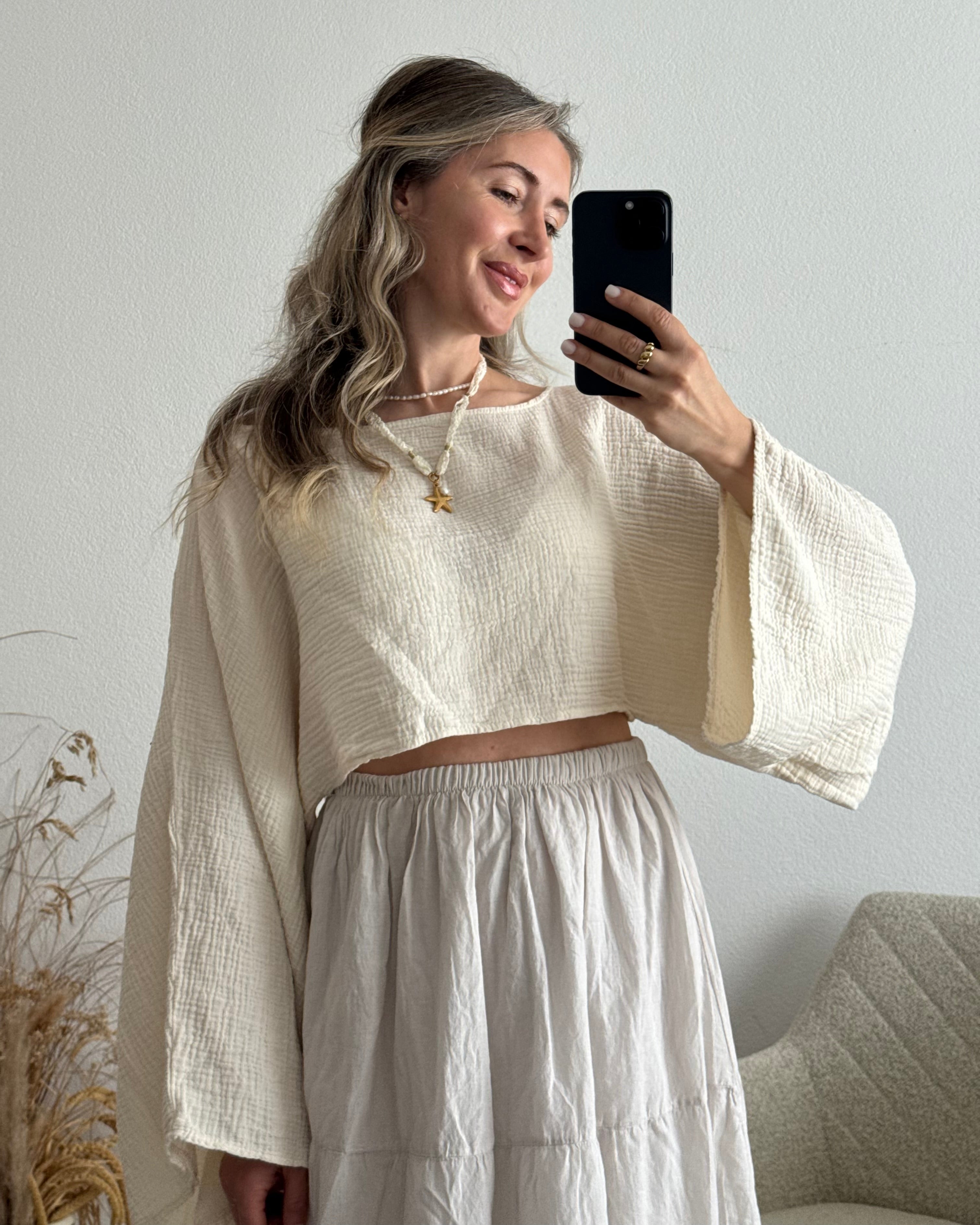 Musselintop langarm boho