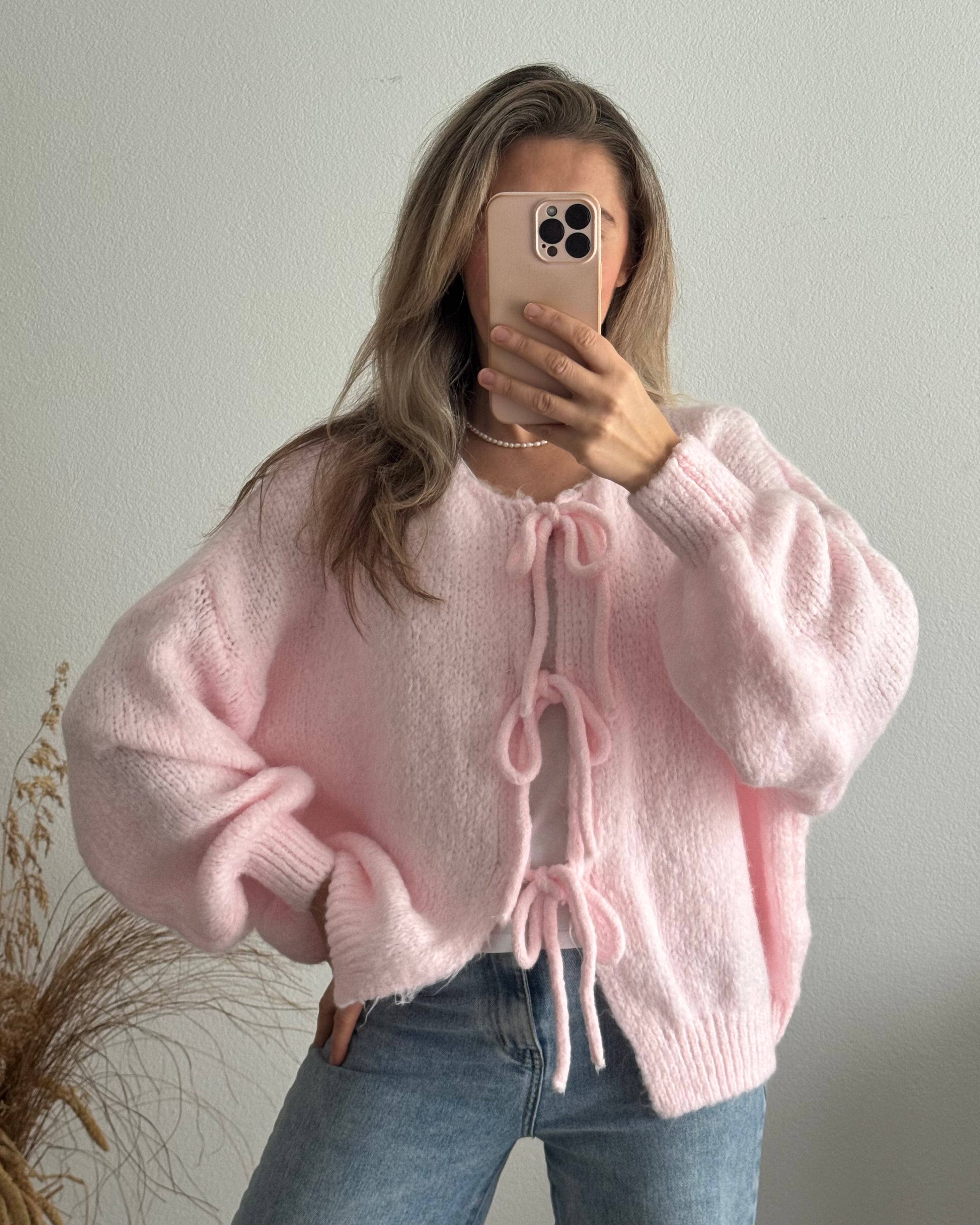 Cardigan mit Schleifen Langarm Zartrosa