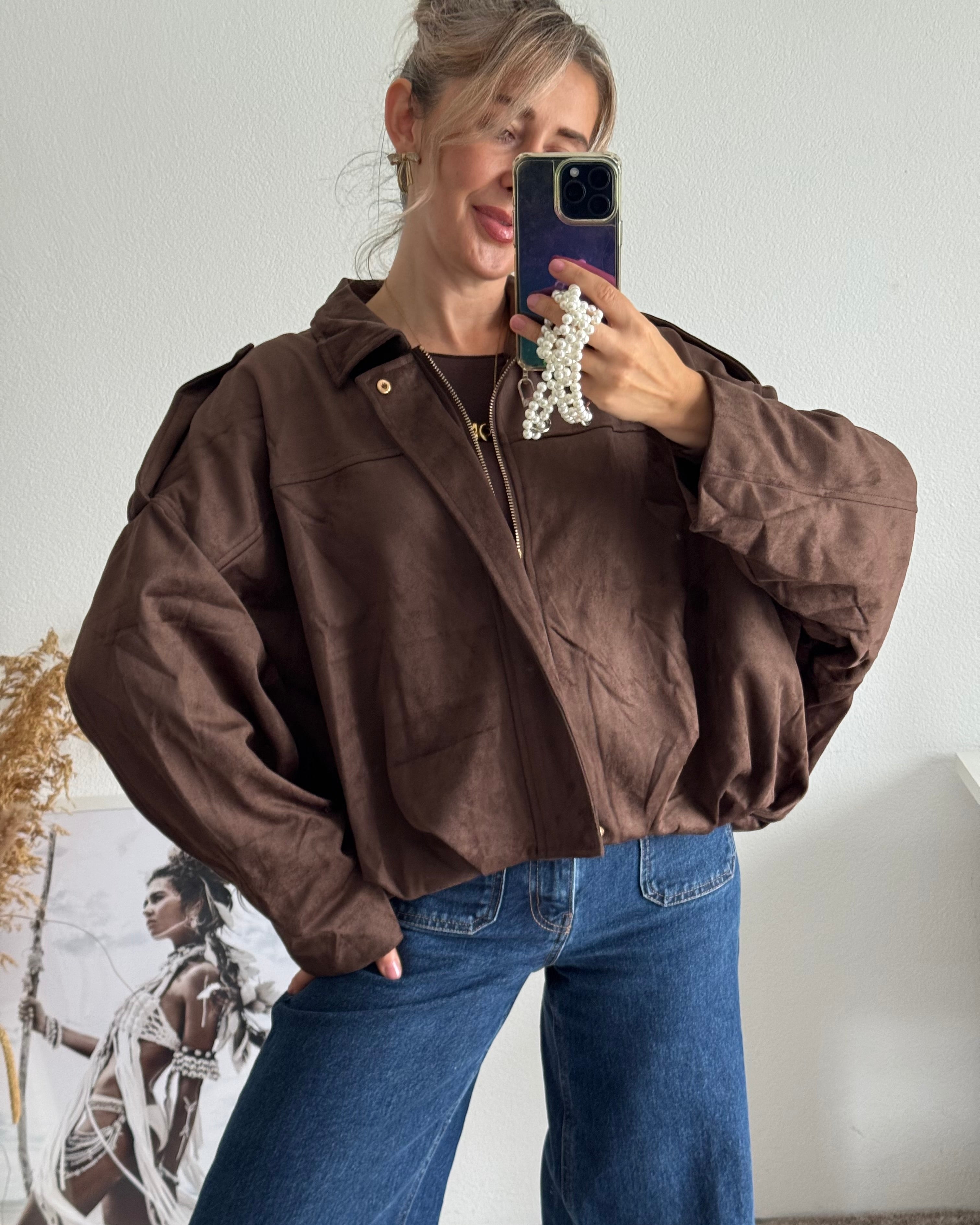 Luxe Suede Bomber Jacket BRAUN