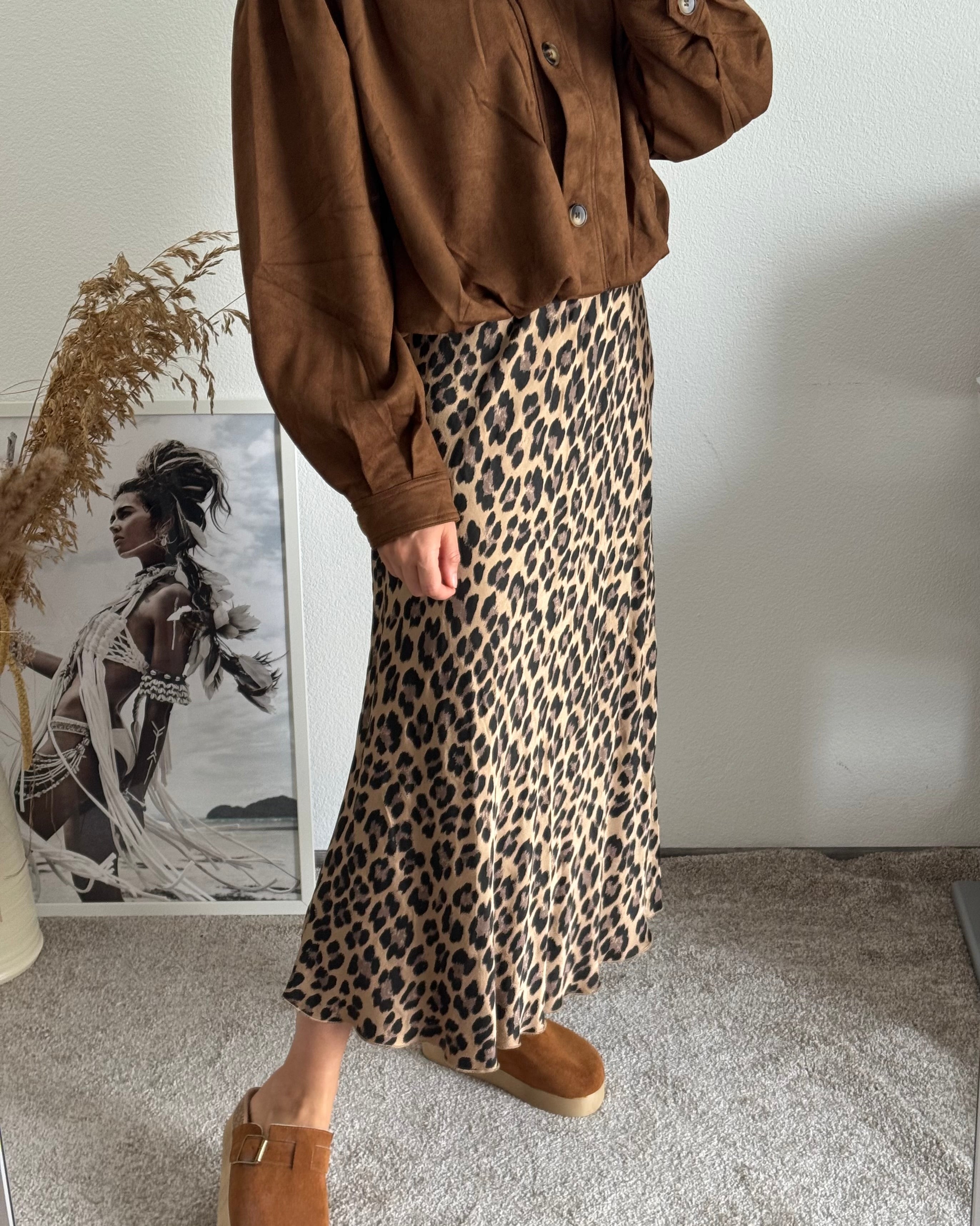 Viskoserock mit Leoprint Maja BRAUN