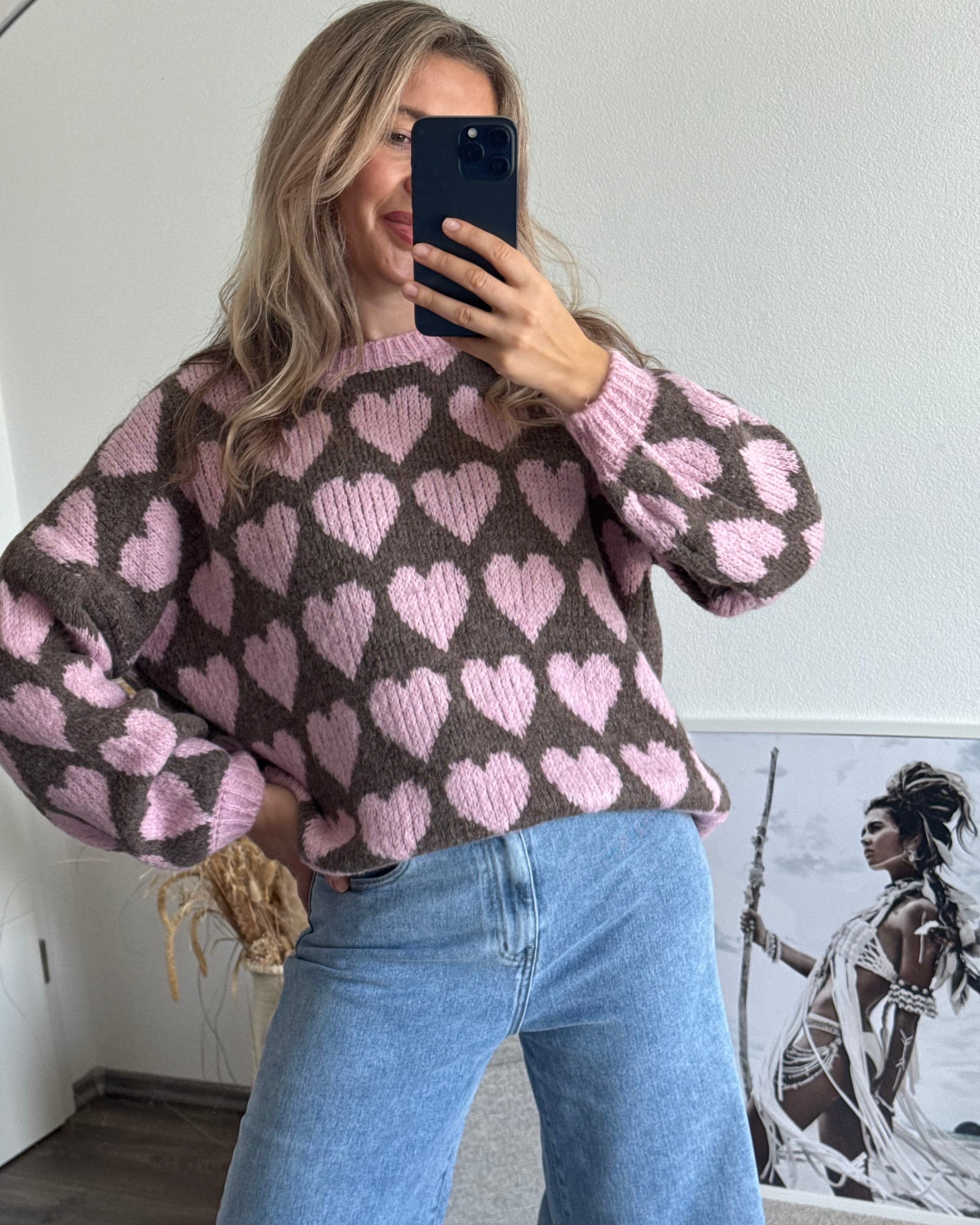 Pullover BIG HEARTS rosa&braun