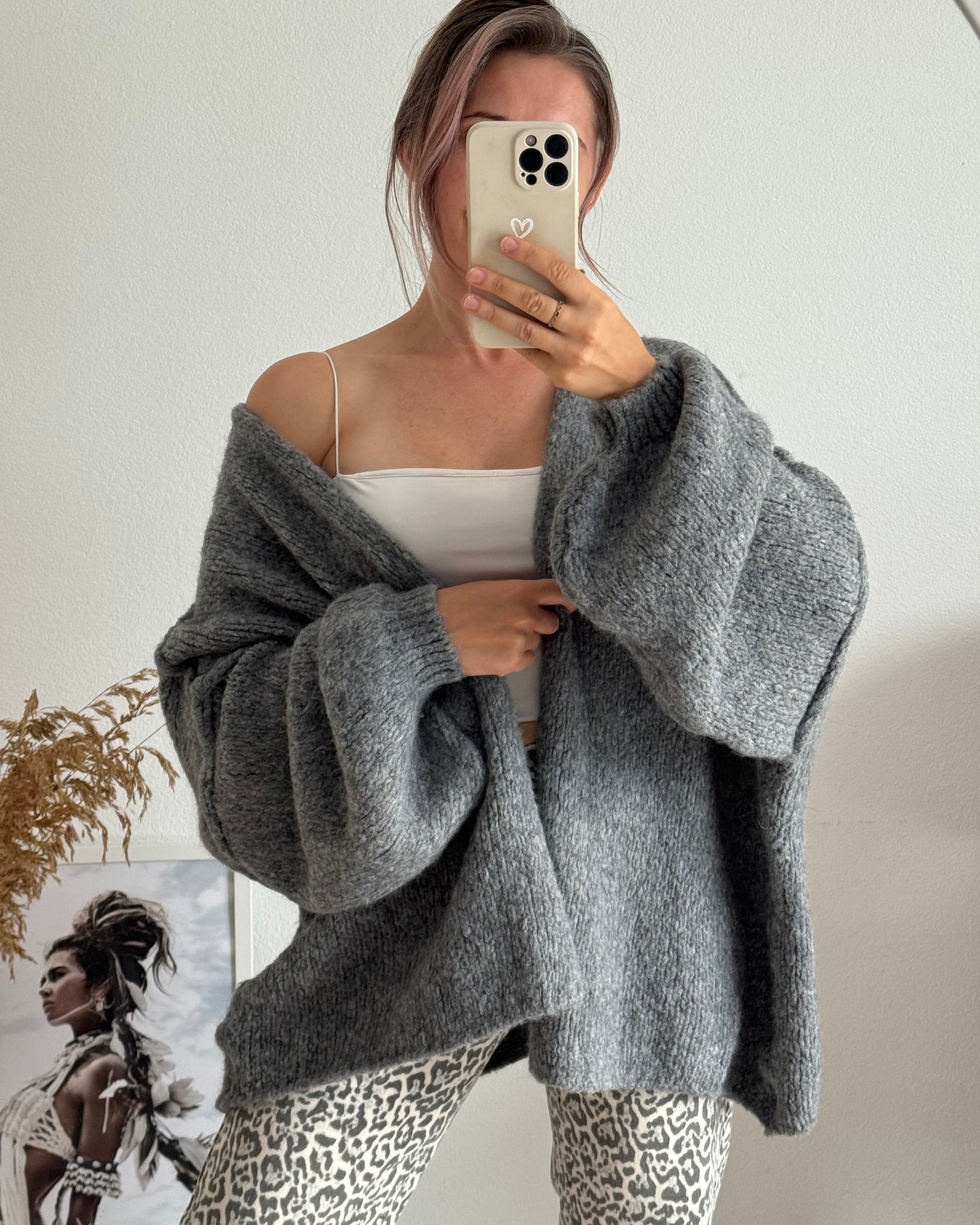Offener Oversize Cardigan Lea GRAU