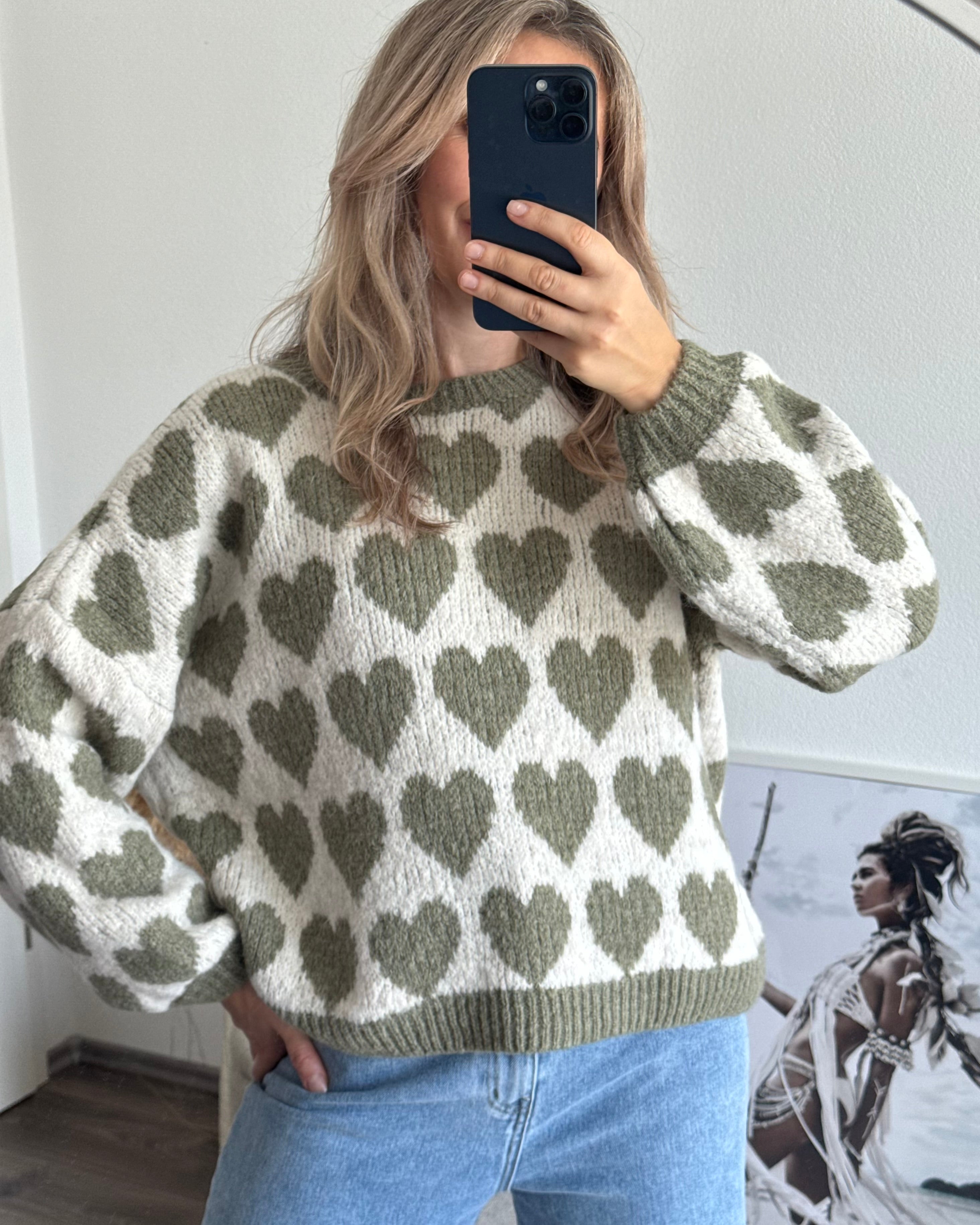 Pullover BIG HEARTS beige&khaki