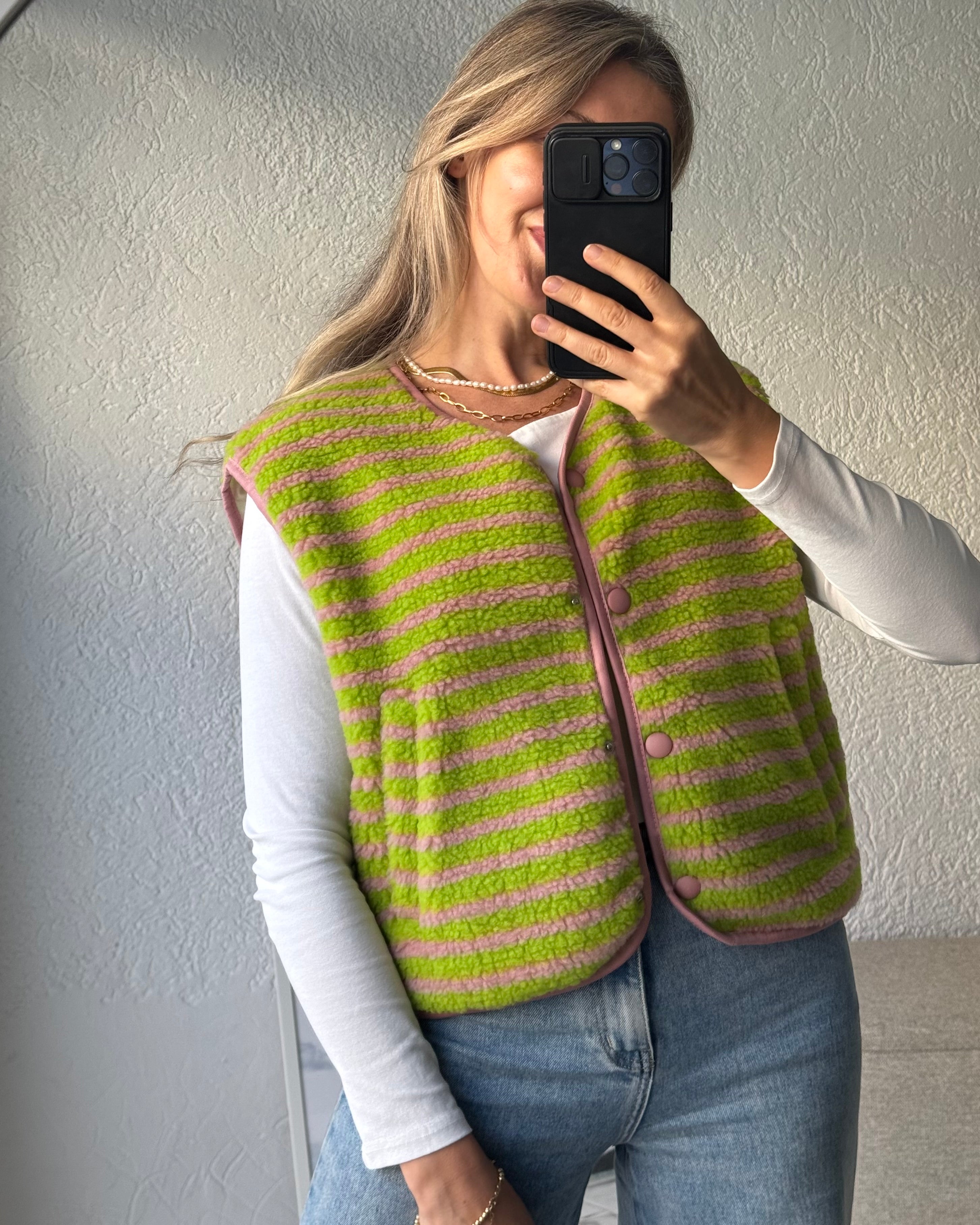 Teddyweste Stripes Matcha Grün