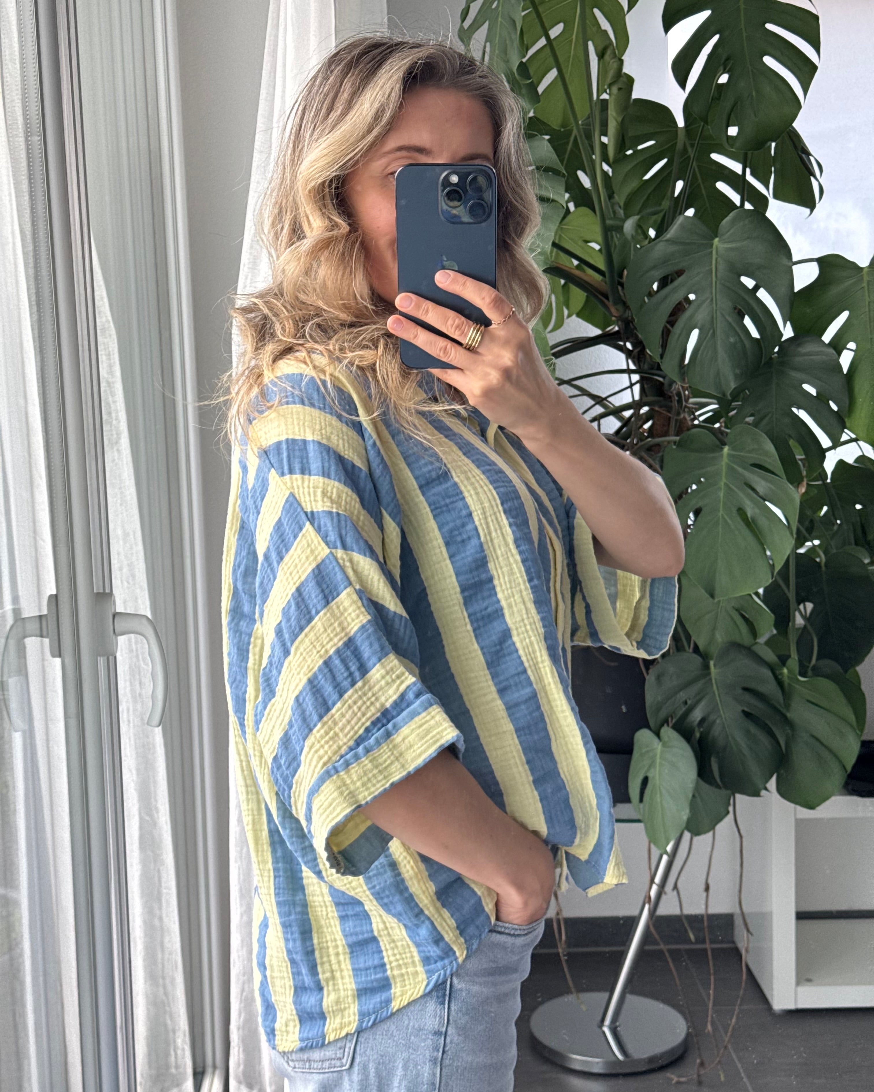 Musselinbluse gestreift blau