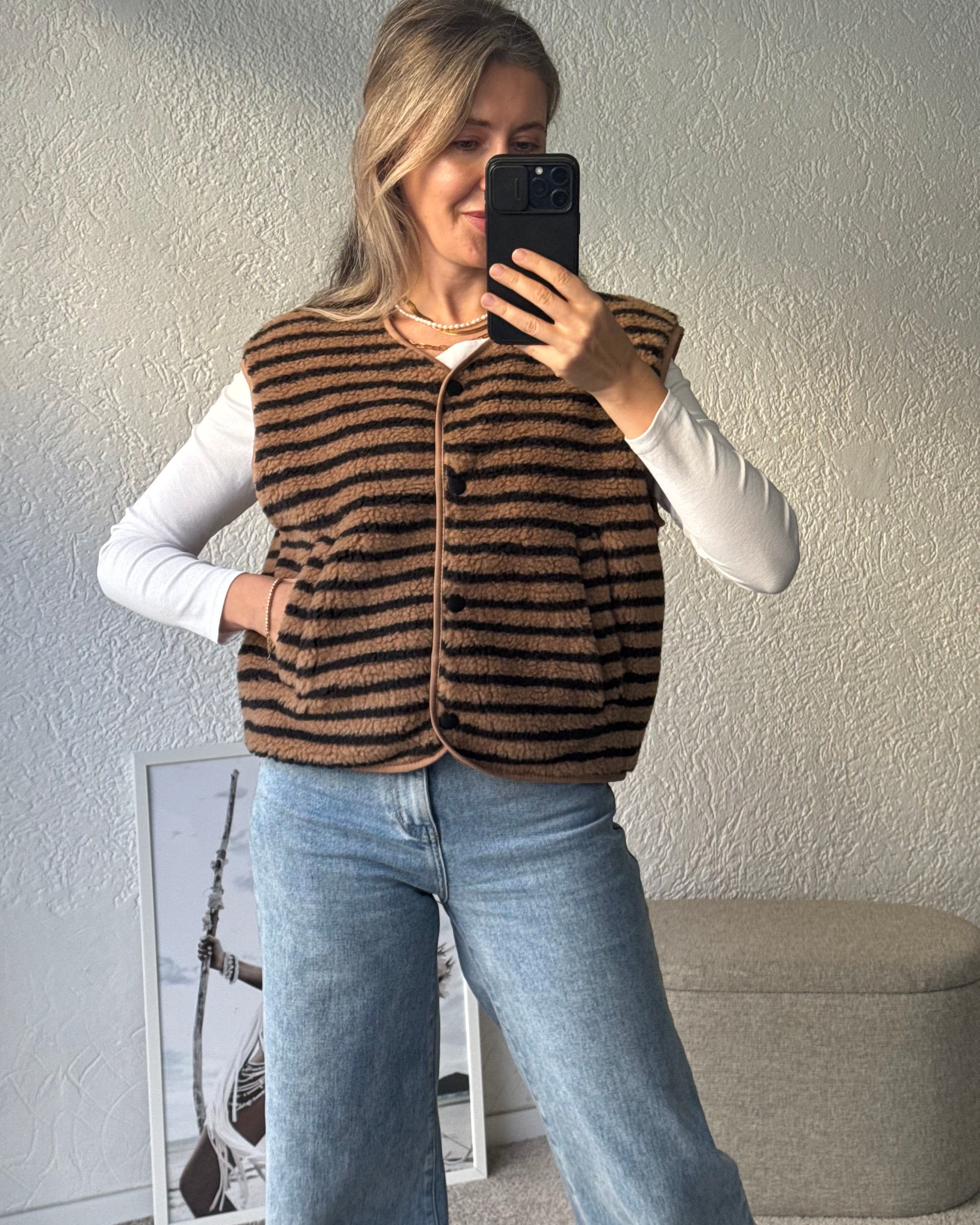 Teddyweste Stripes Braun