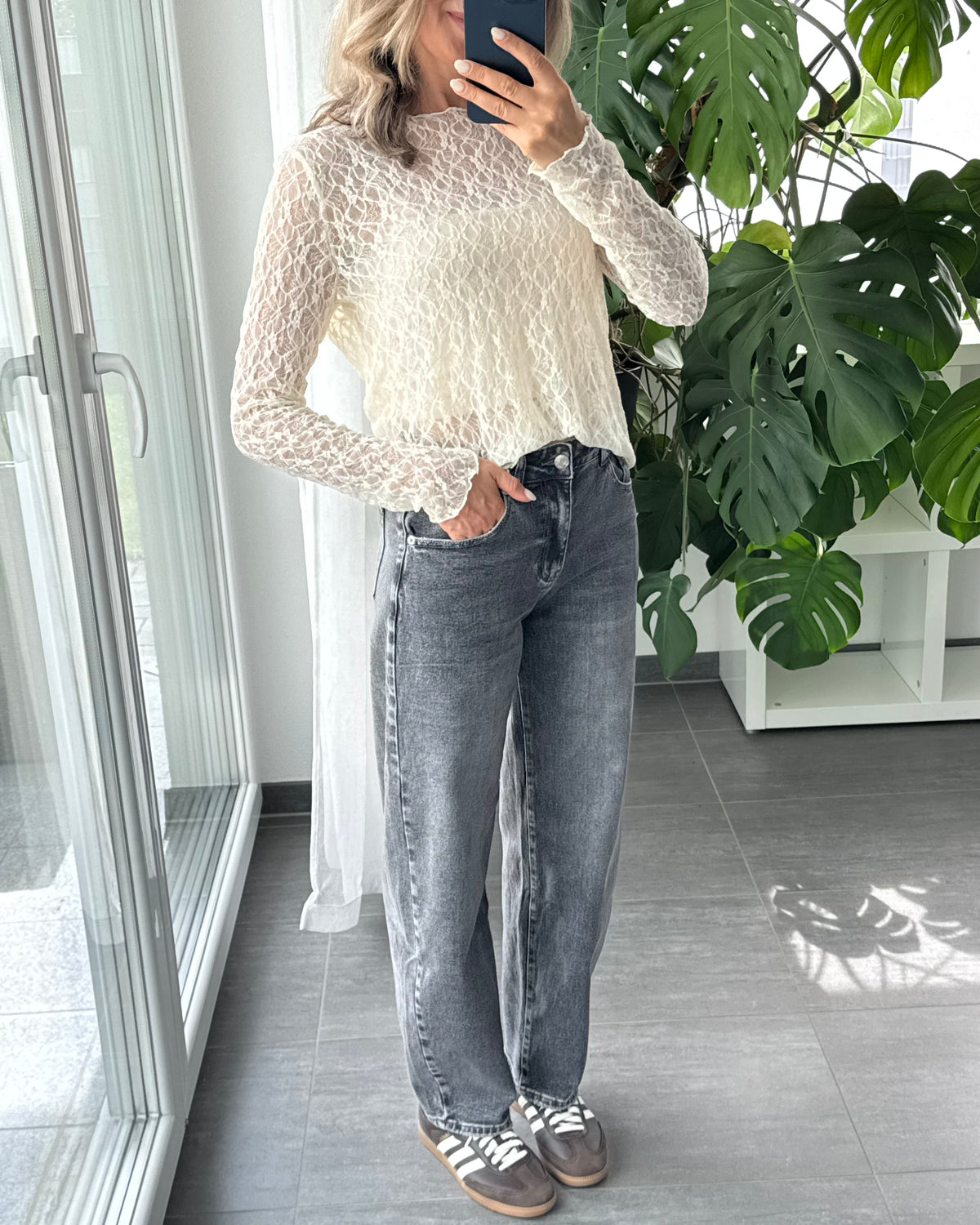 Stretch Barrel Jeans Grau