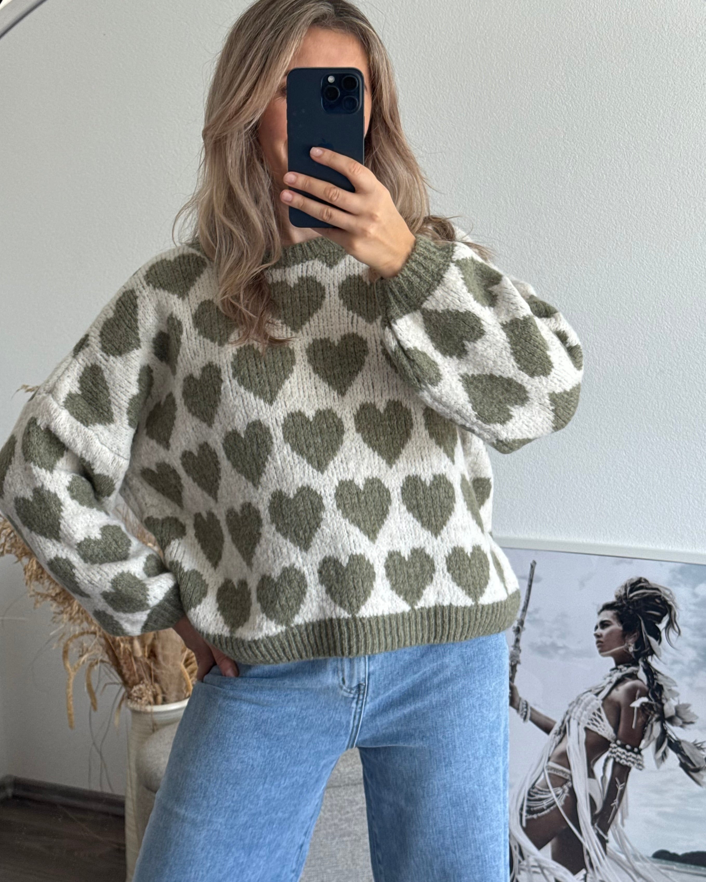Pullover BIG HEARTS beige&khaki