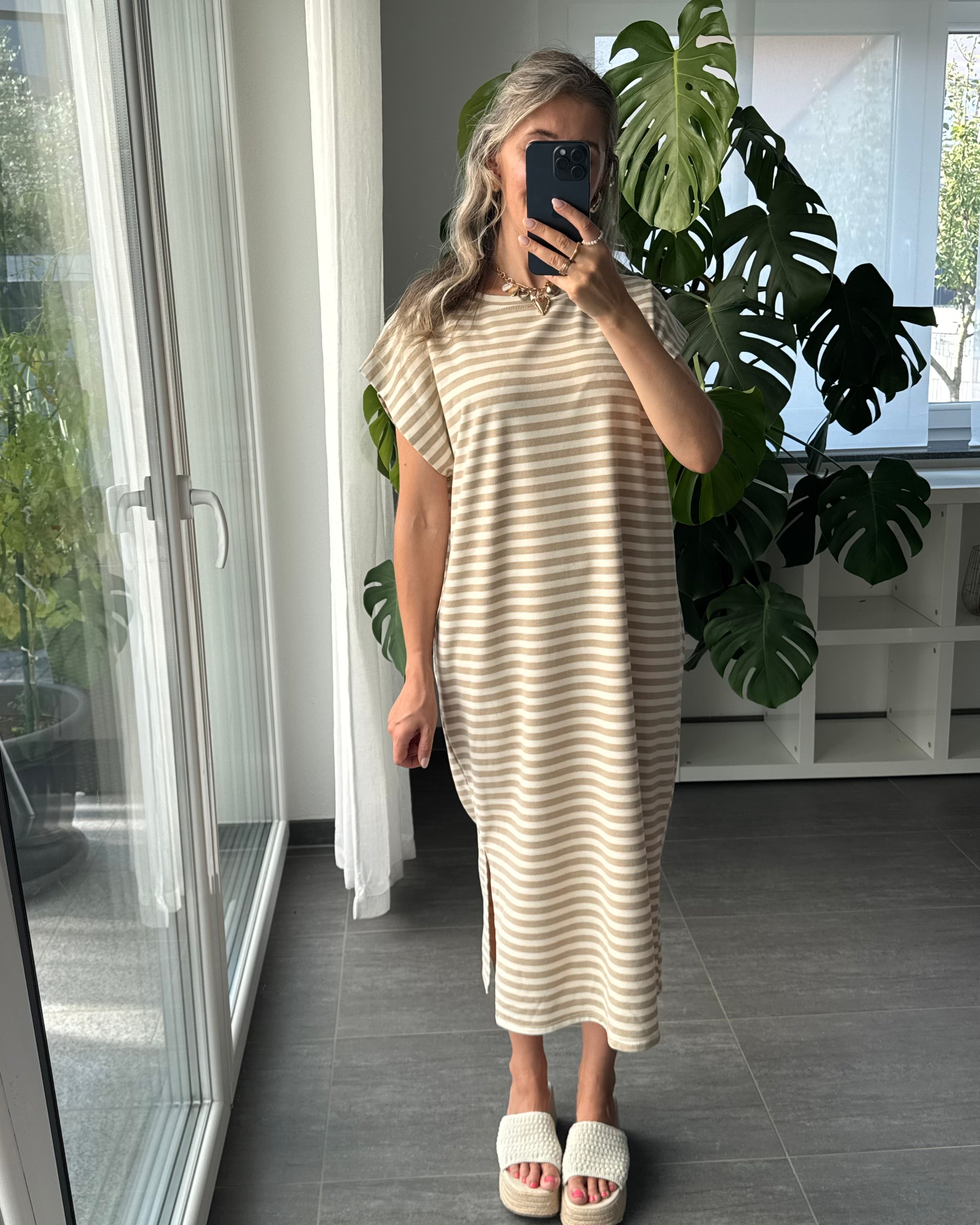 Midikleid Sienna Stripes Beige