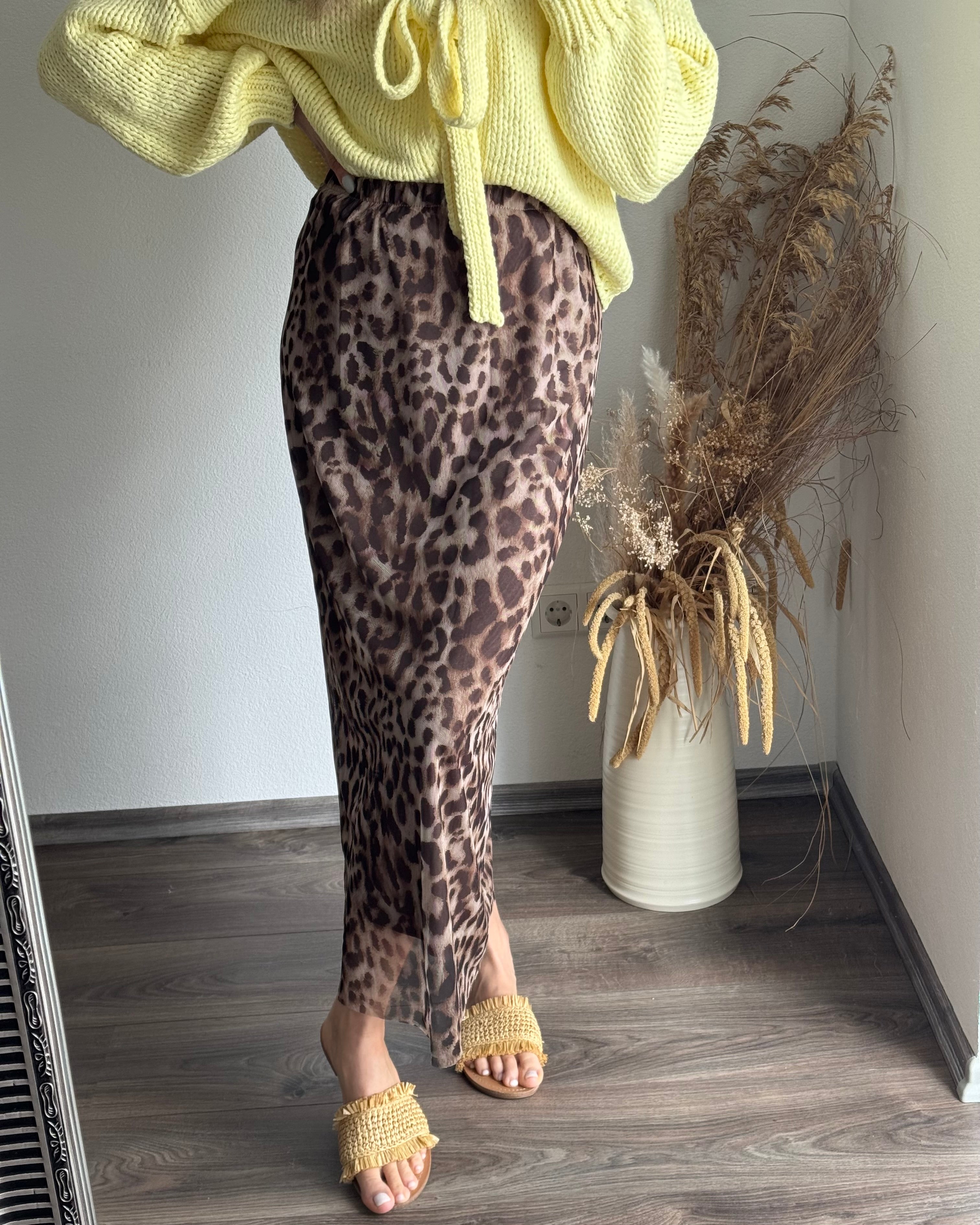 gerader Chiffonrock mit Leopardenmuster