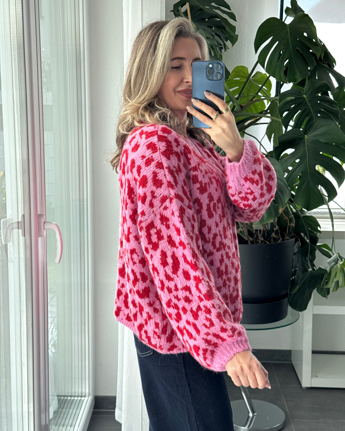 Offener Cardigan mit Leoprint Pink