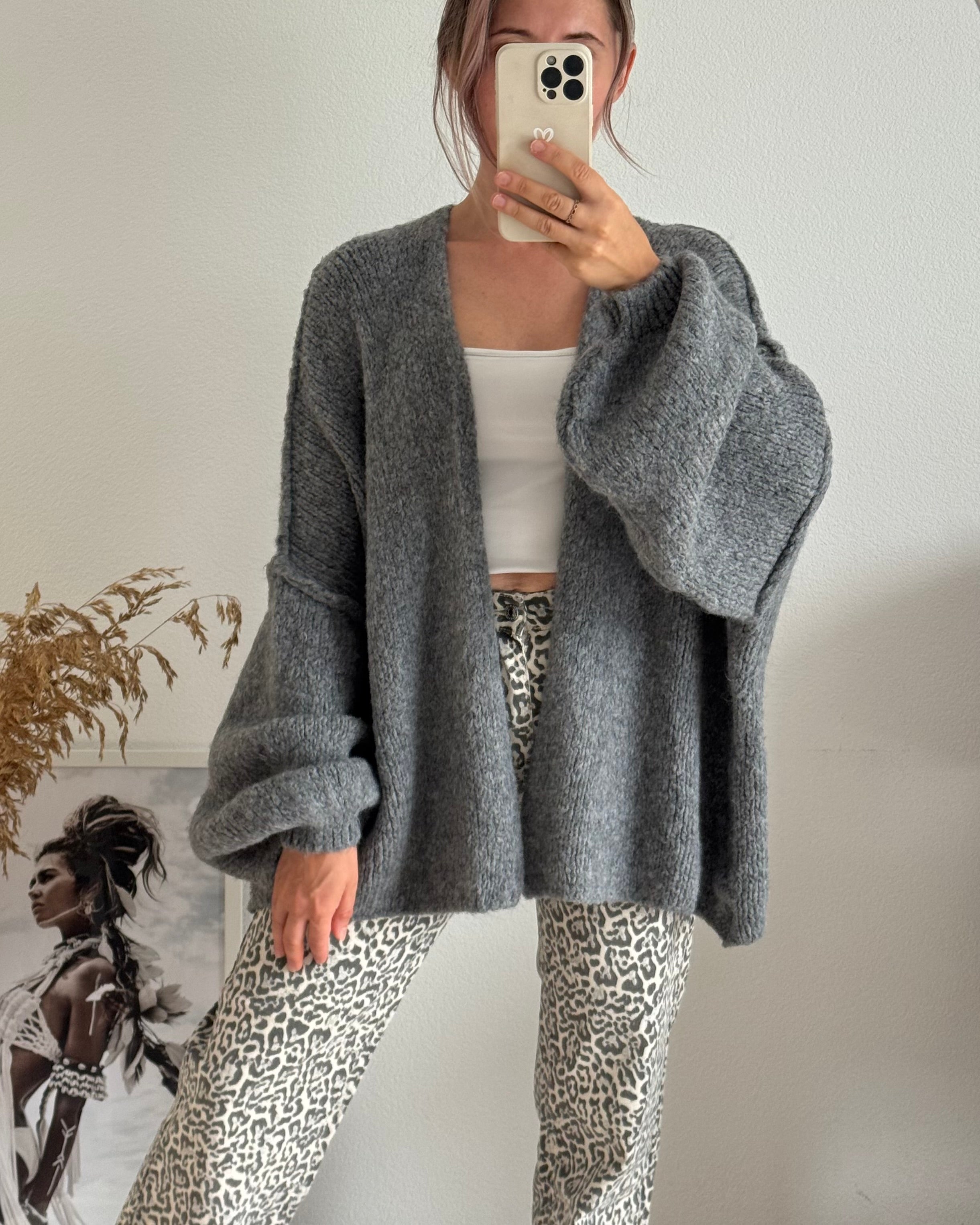 Offener Oversize Cardigan Lea GRAU