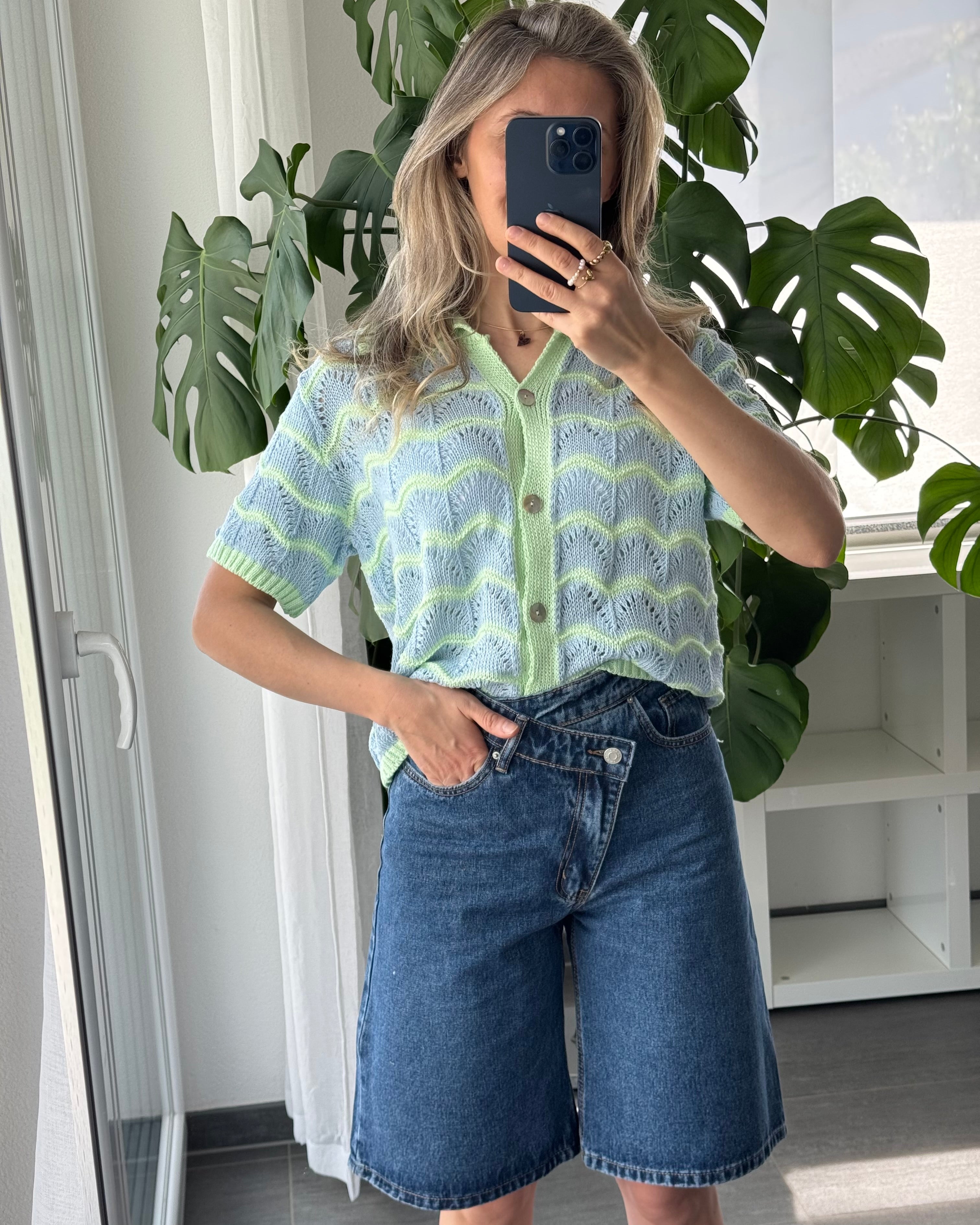 Lina Knit Polo Blau Grün
