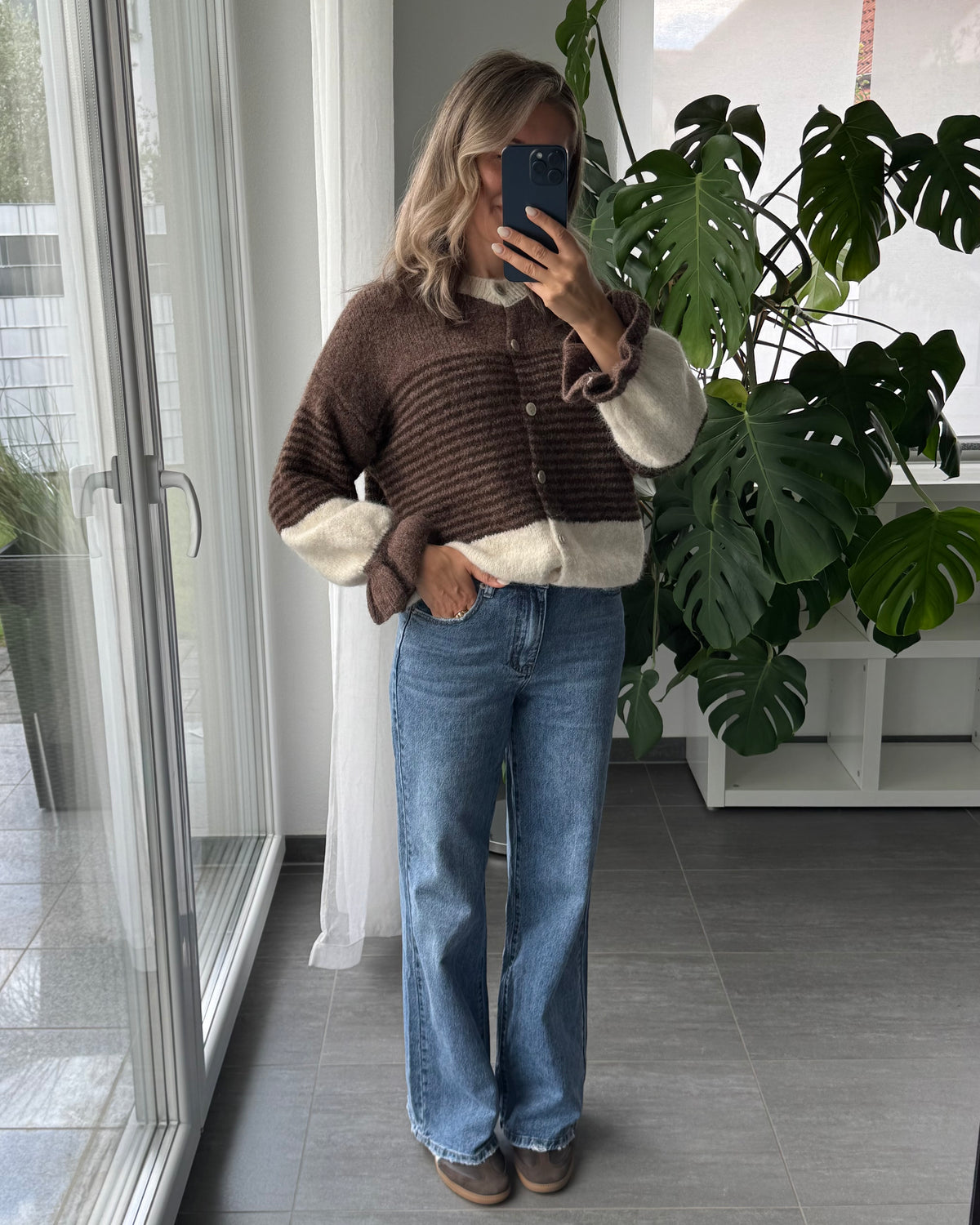 Wide leg stretch Jeans blau