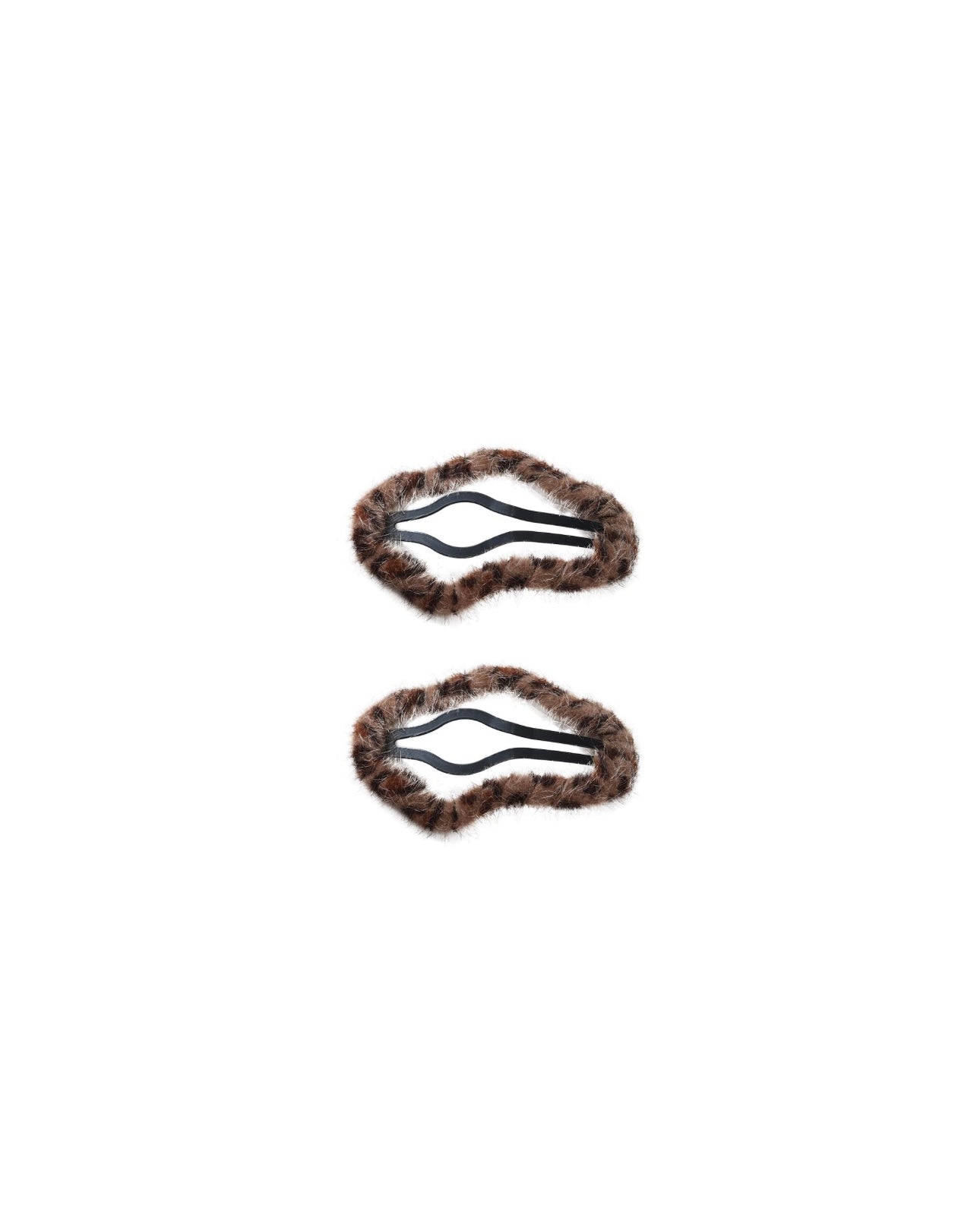 2er Fluffy Leopard Print Haarspange Set Braun