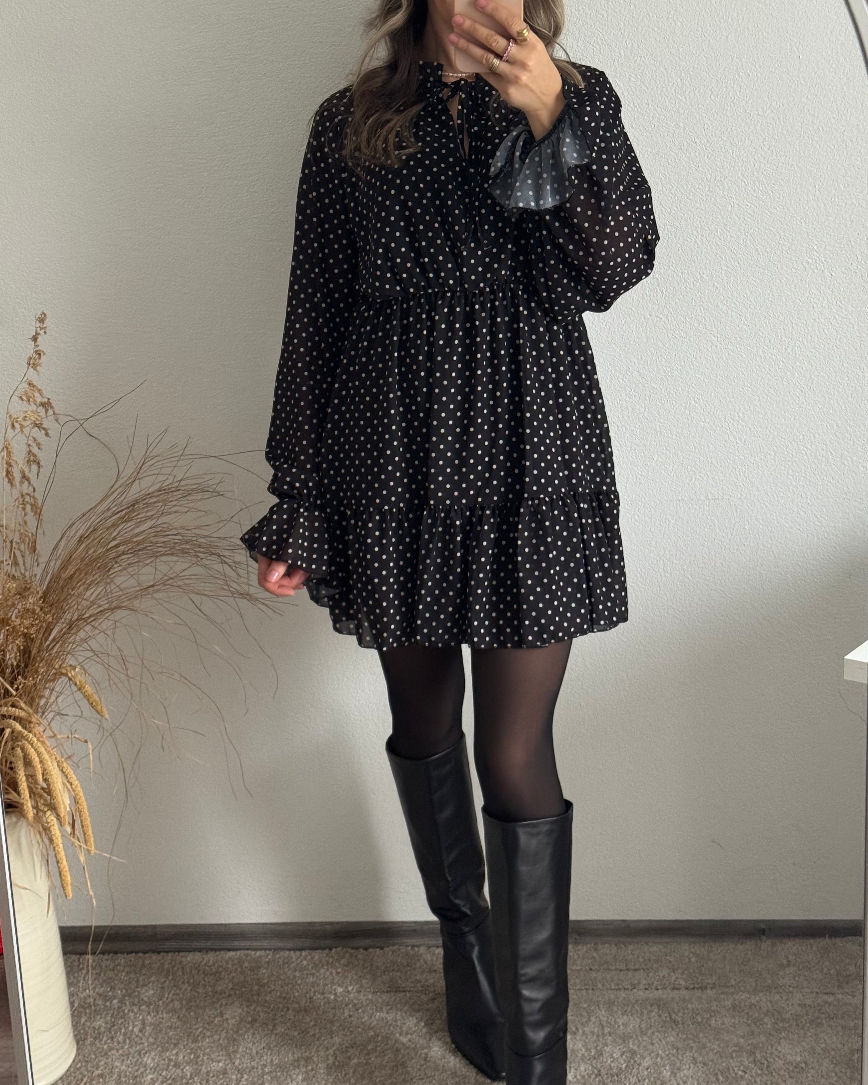 Kleid Polka Dot Schwarz