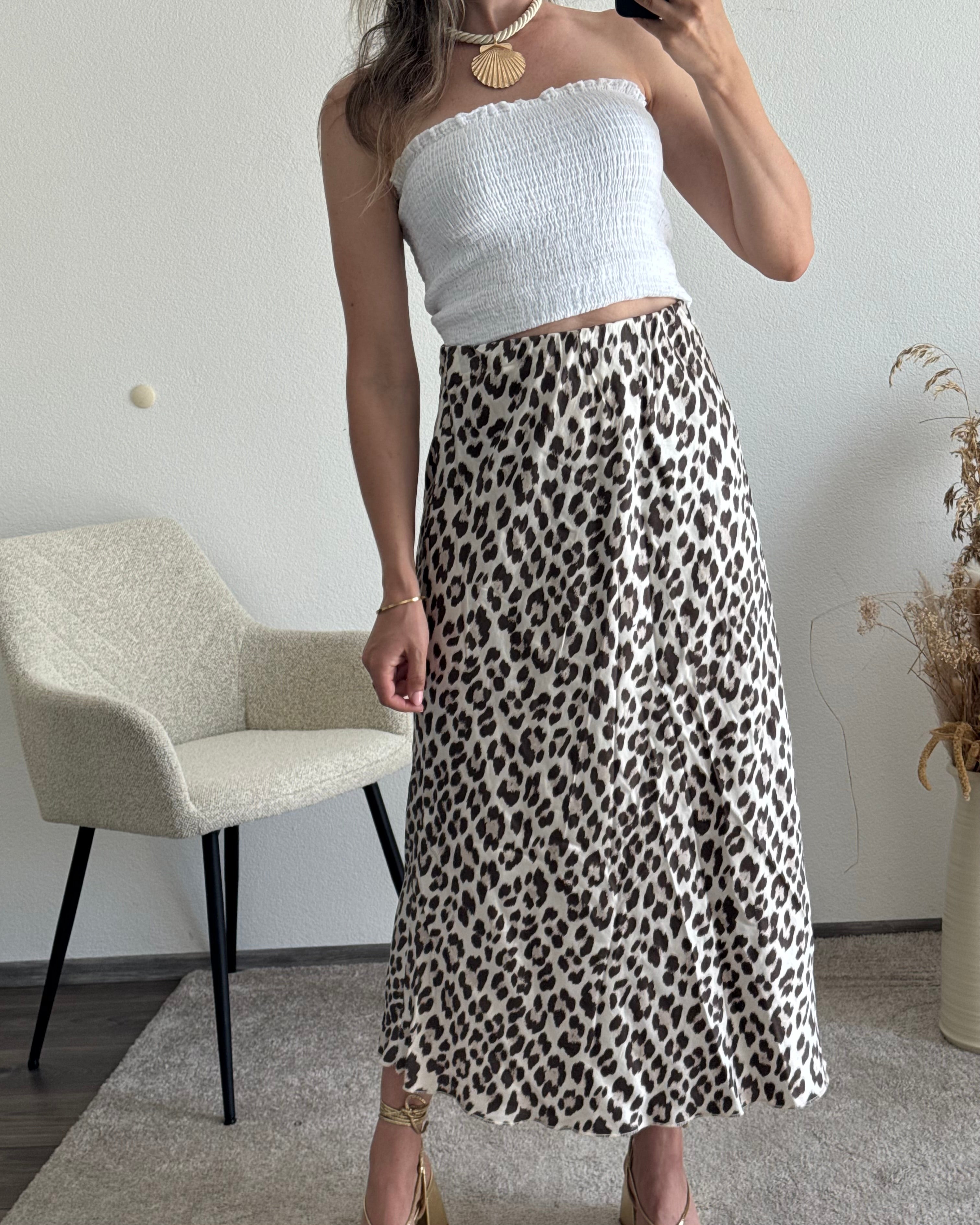 Viskoserock mit Leoprint Maja beige