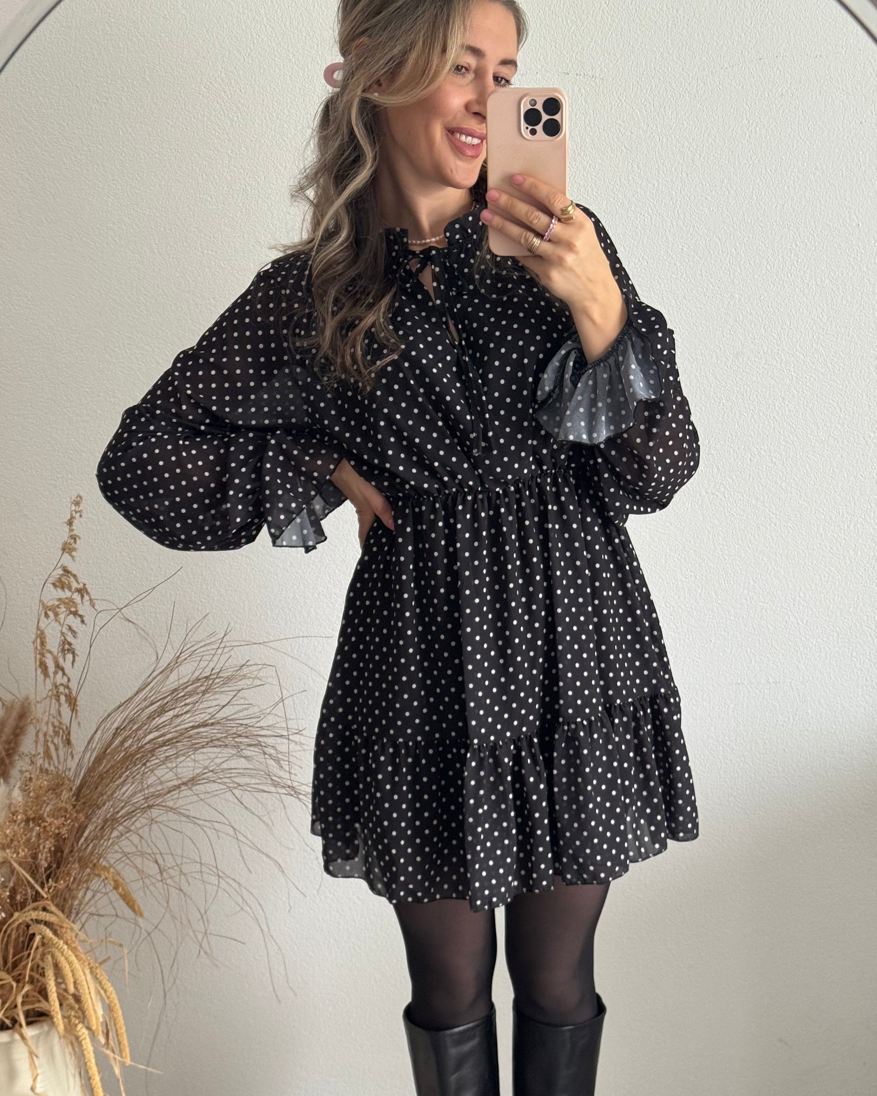 Kleid Polka Dot Schwarz