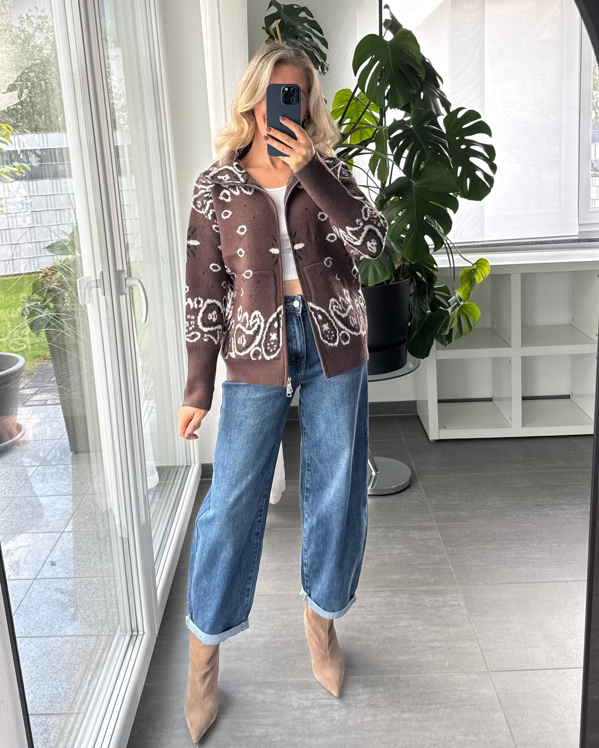 Zip Cardigan Paisley Braun