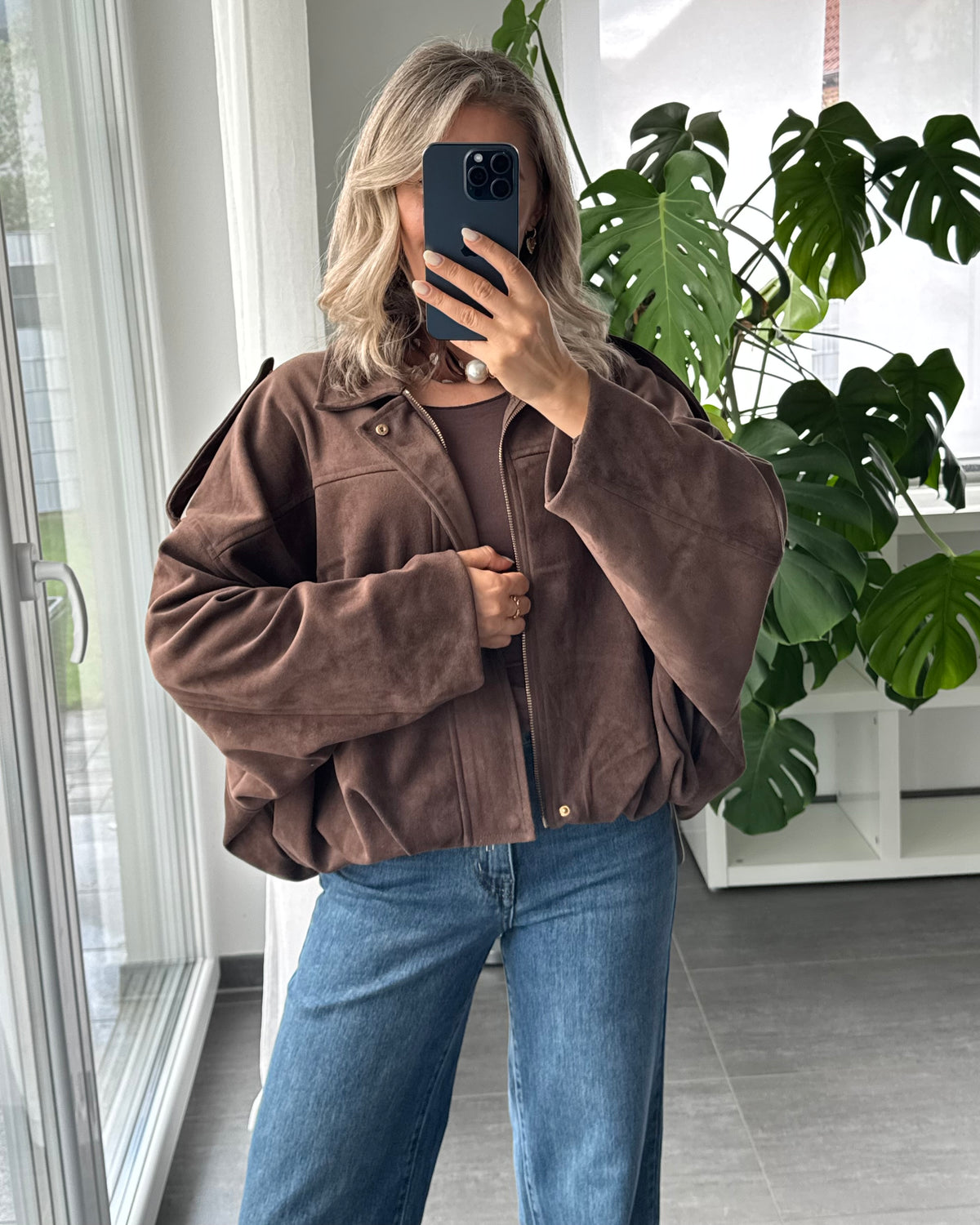 Luxe Suede Bomber Jacket BRAUN