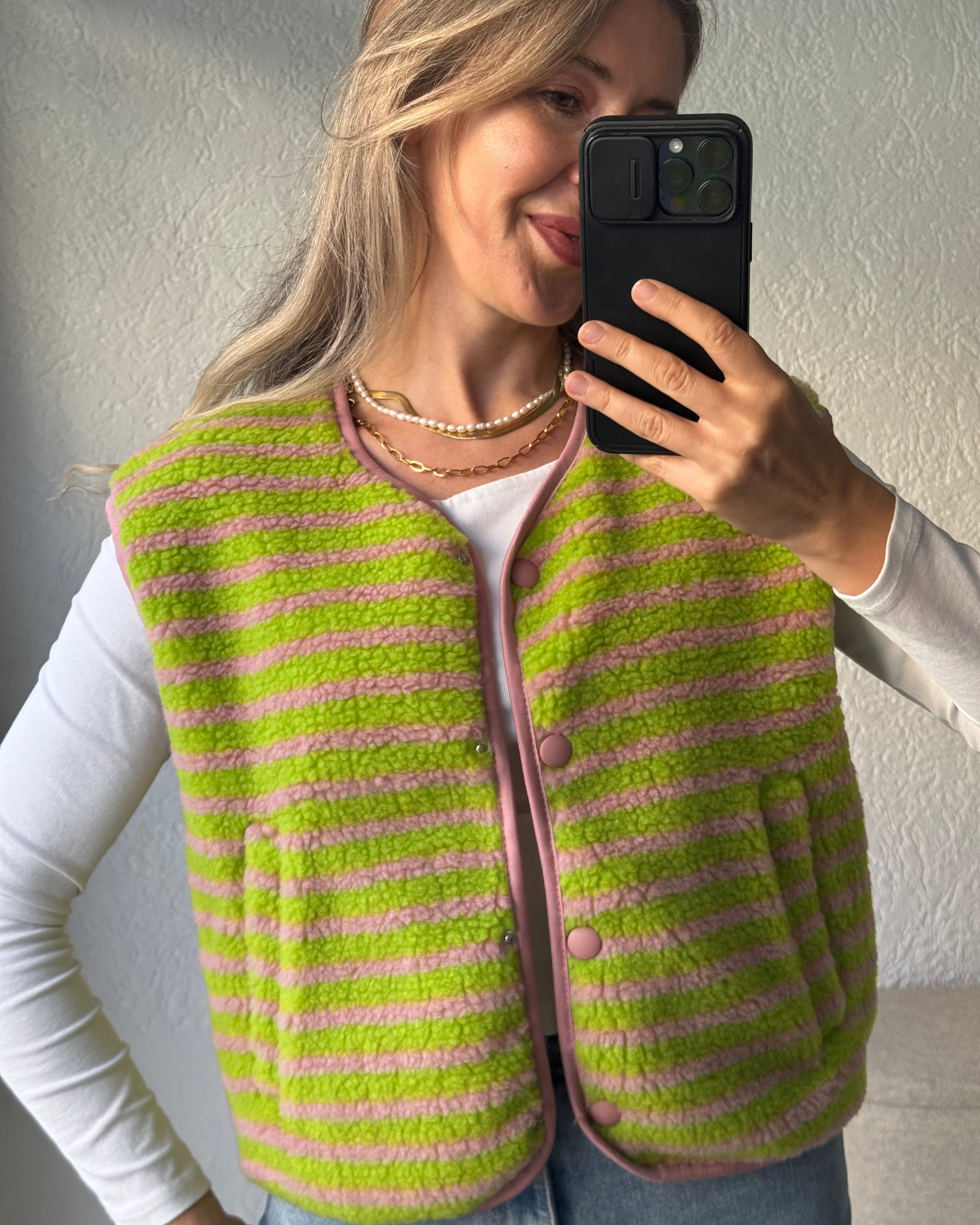 Teddyweste Stripes Matcha Grün