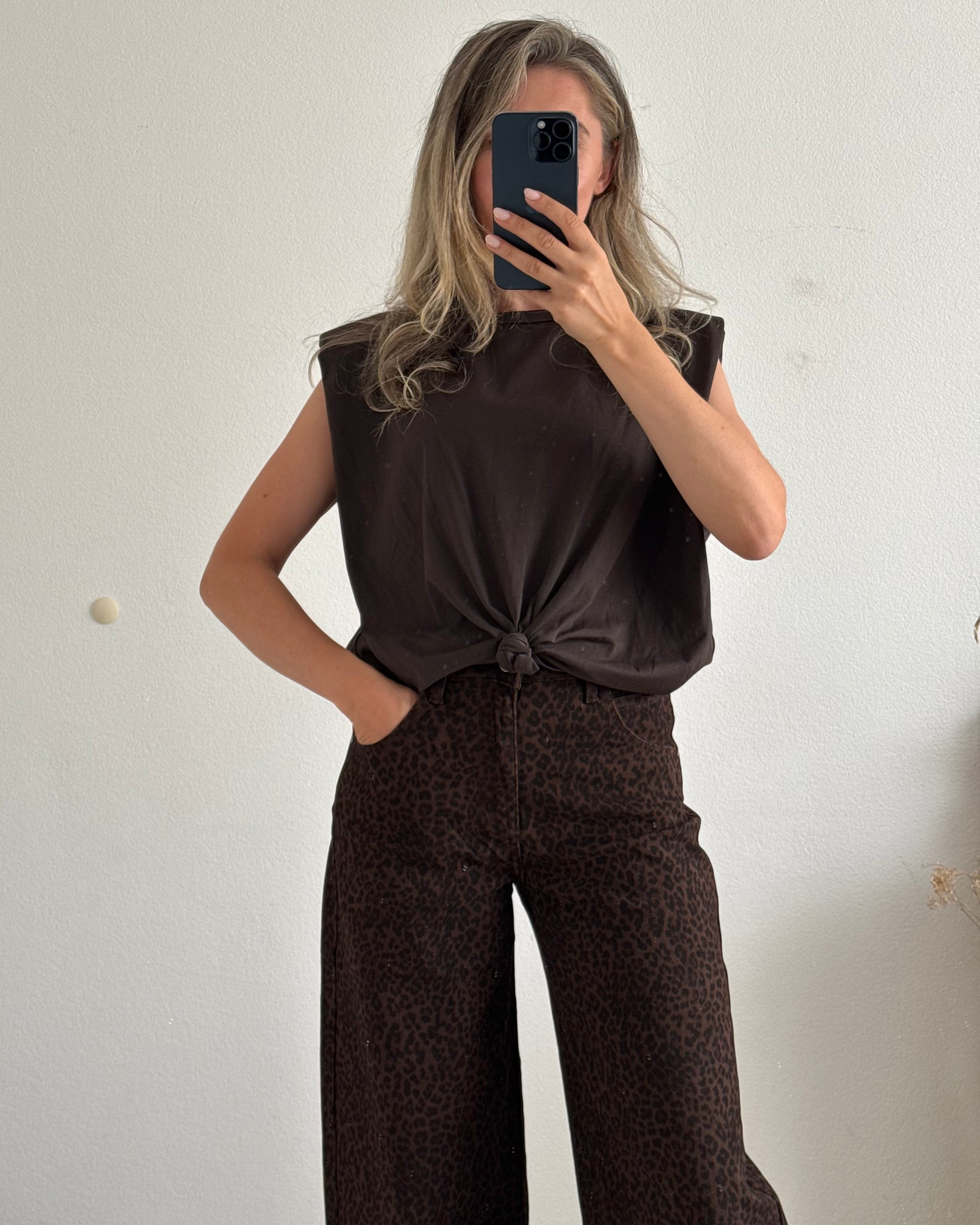 Cropped Shirt mit Knoten braun