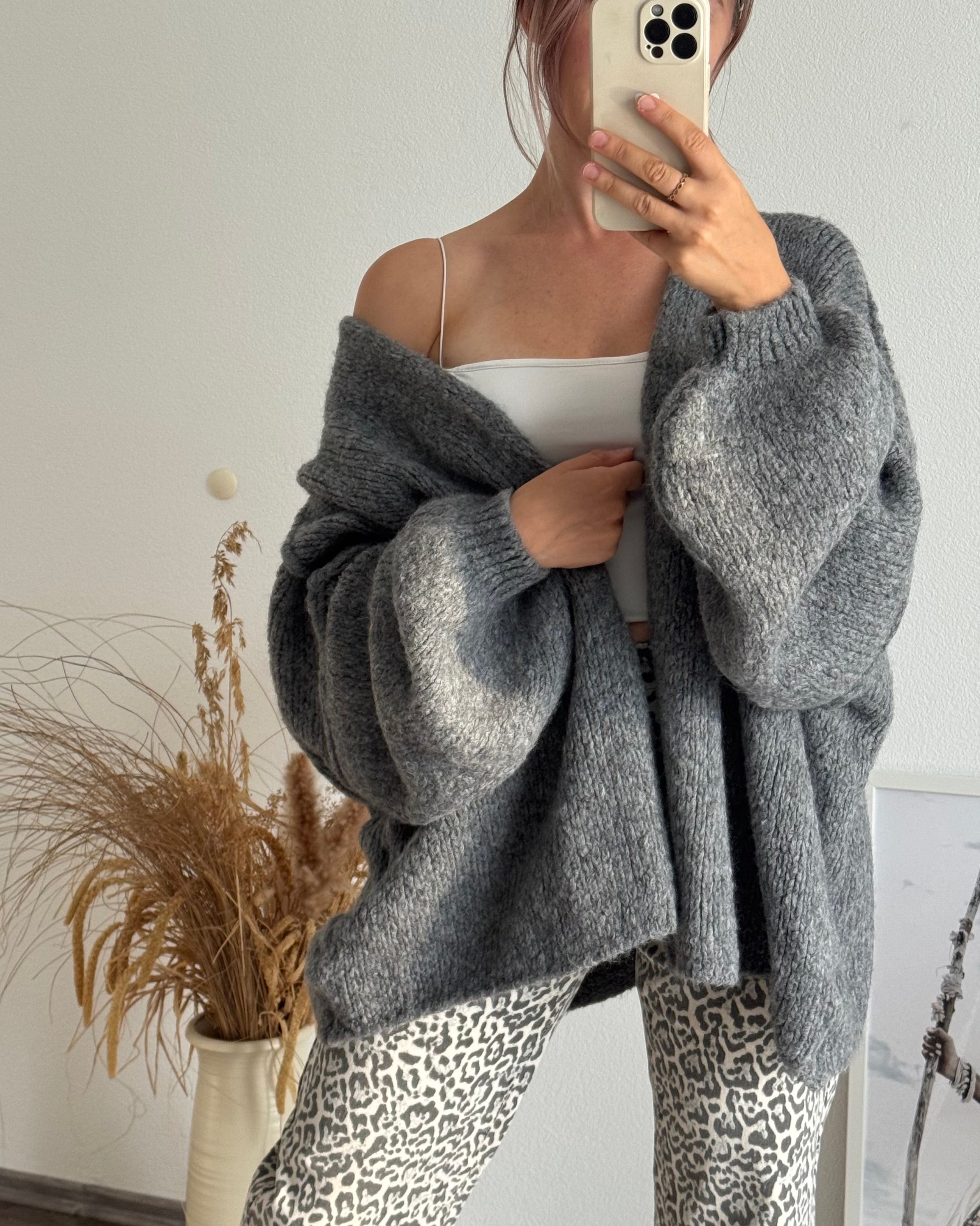 Offener Oversize Cardigan Lea GRAU