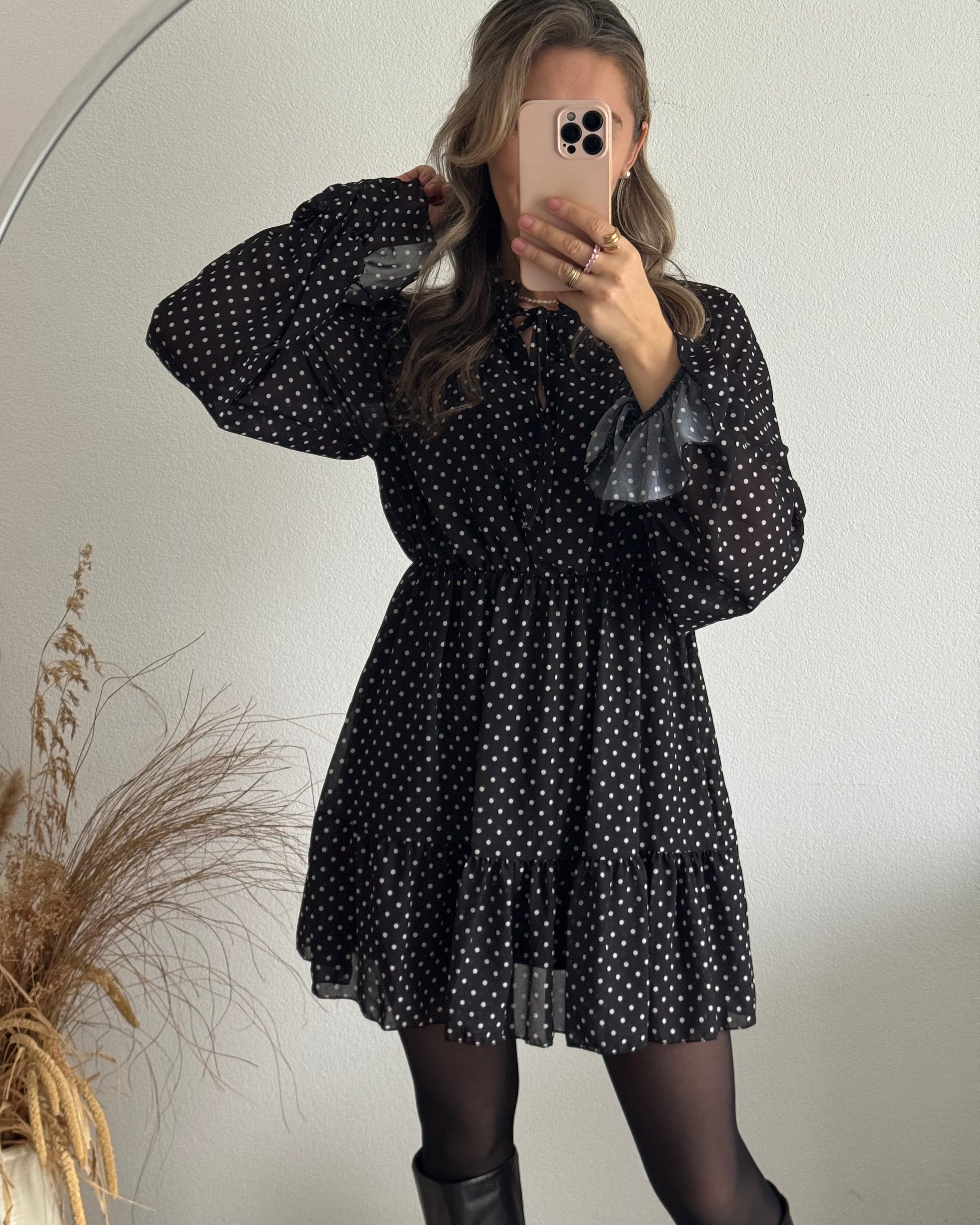 Kleid Polka Dot Schwarz