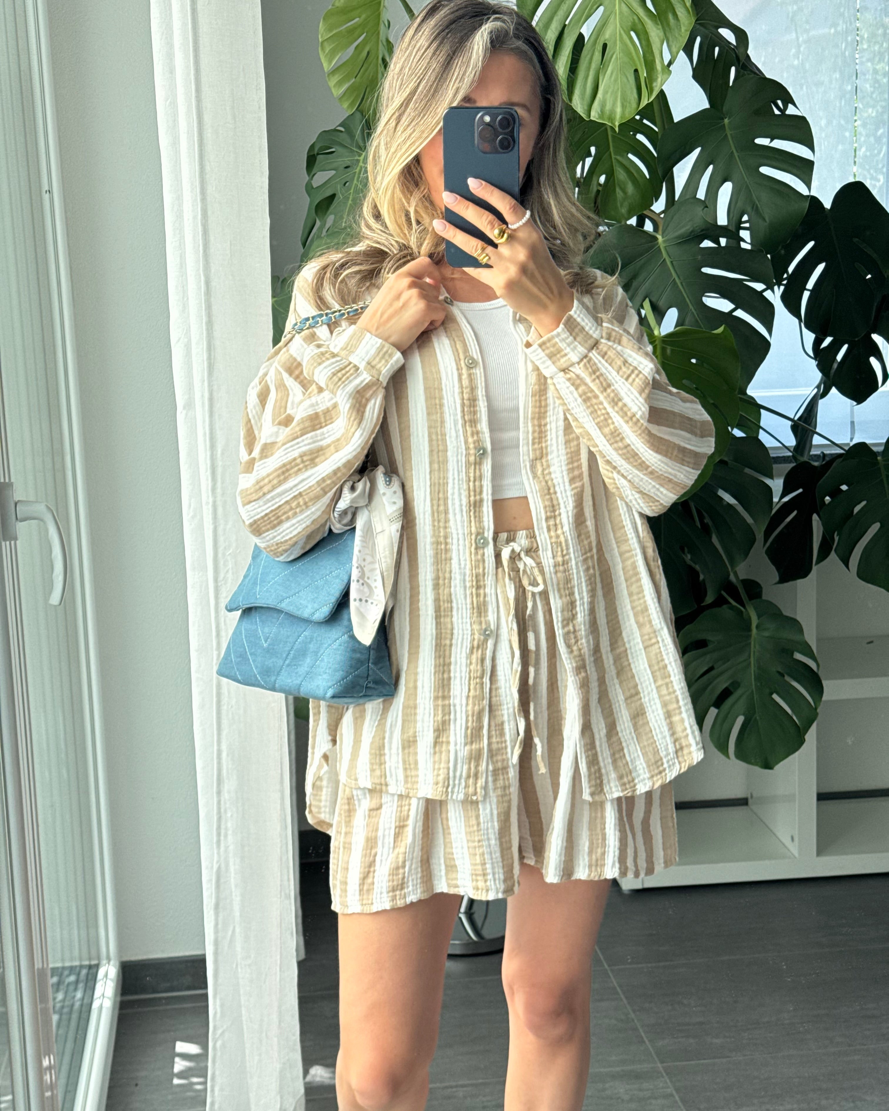Musselin-Set – Bluse & Shorts Beige